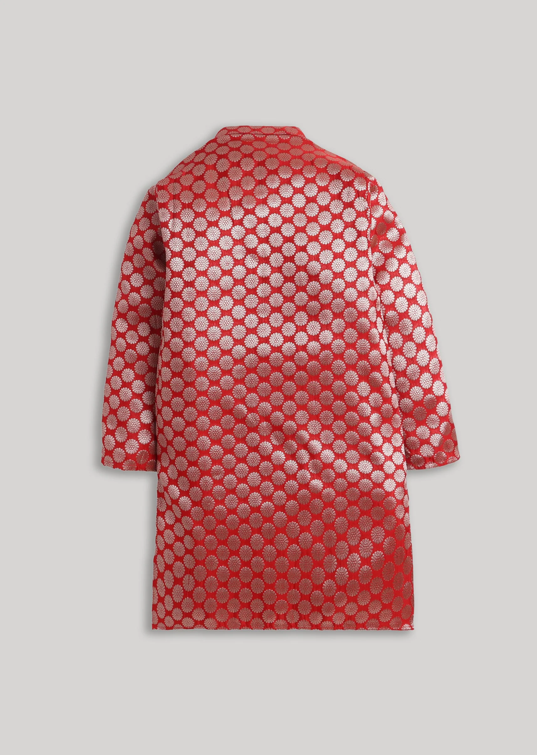 Red Banarasi Silk Boys Kurta Set - Image 3