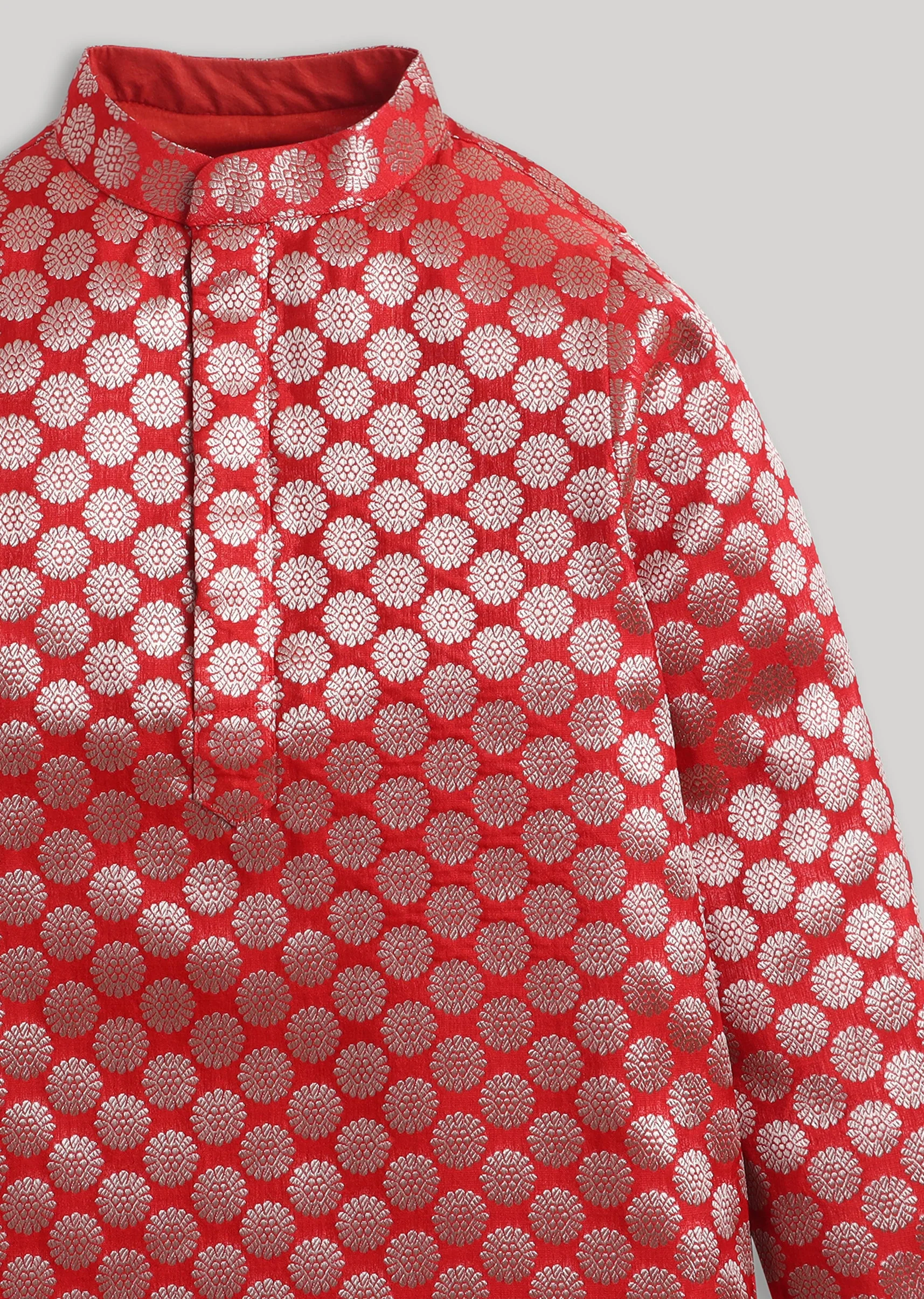Red Banarasi Silk Boys Kurta Set - Image 4