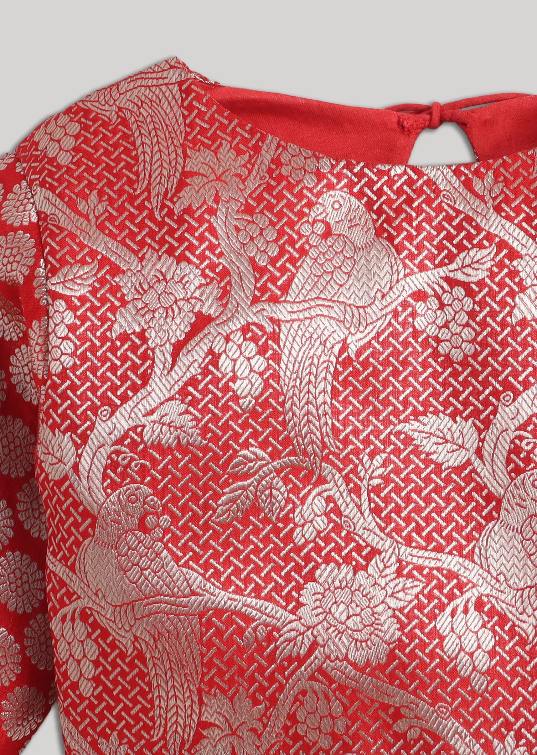 Red Banarasi Silk Lehenga Set - Image 4