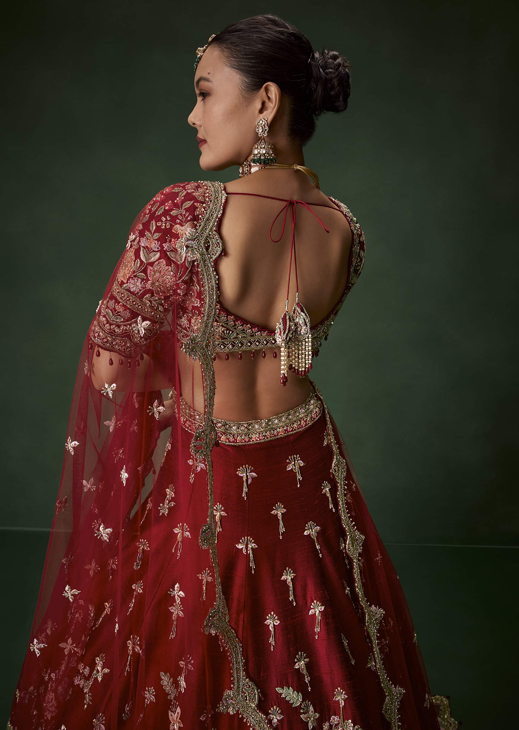 Red Bridal Silk Lehenga Set - Image 6
