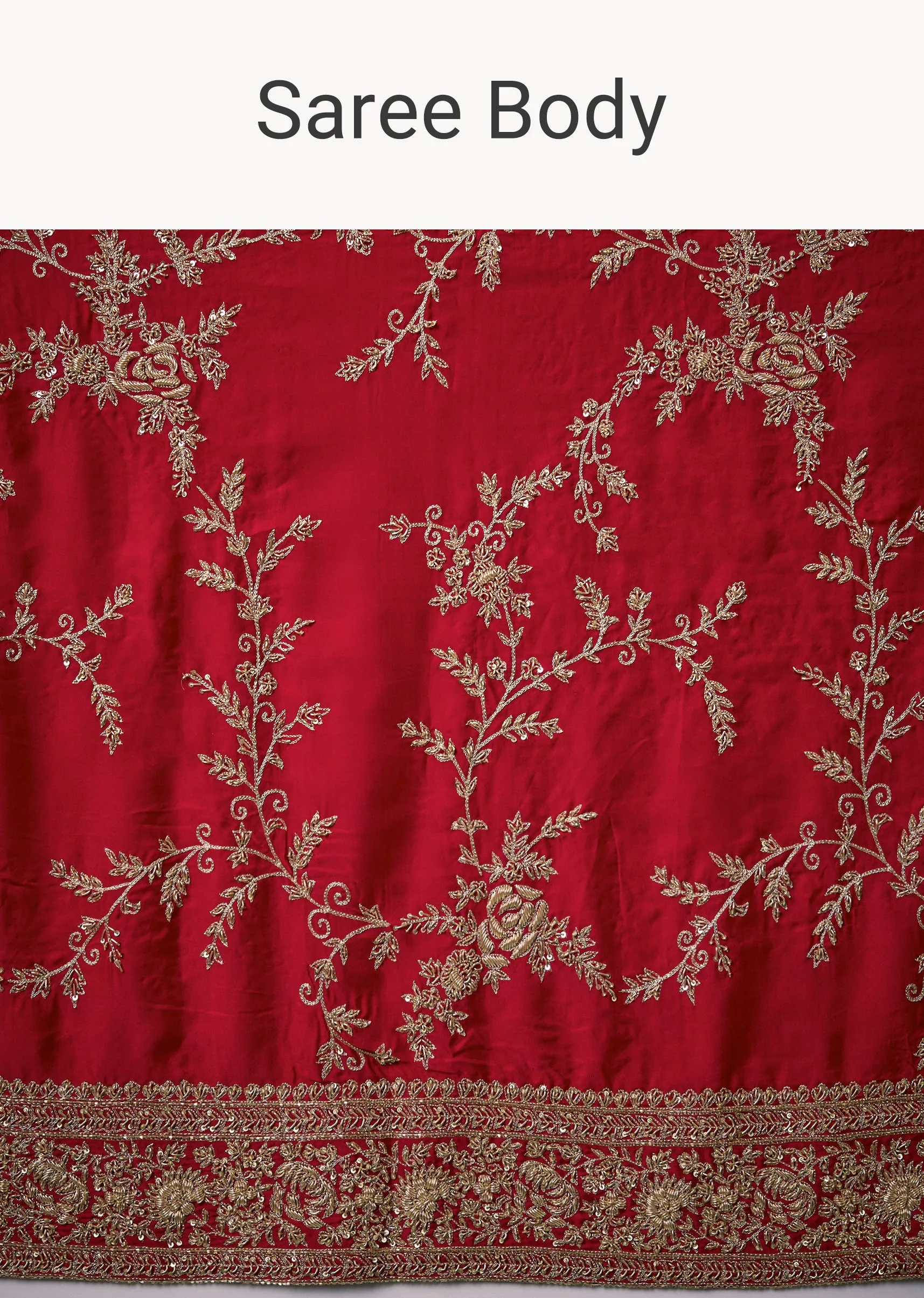 Red Bridal Soft Silk Embroidered Saree with Unstitched Blouse - Image 9