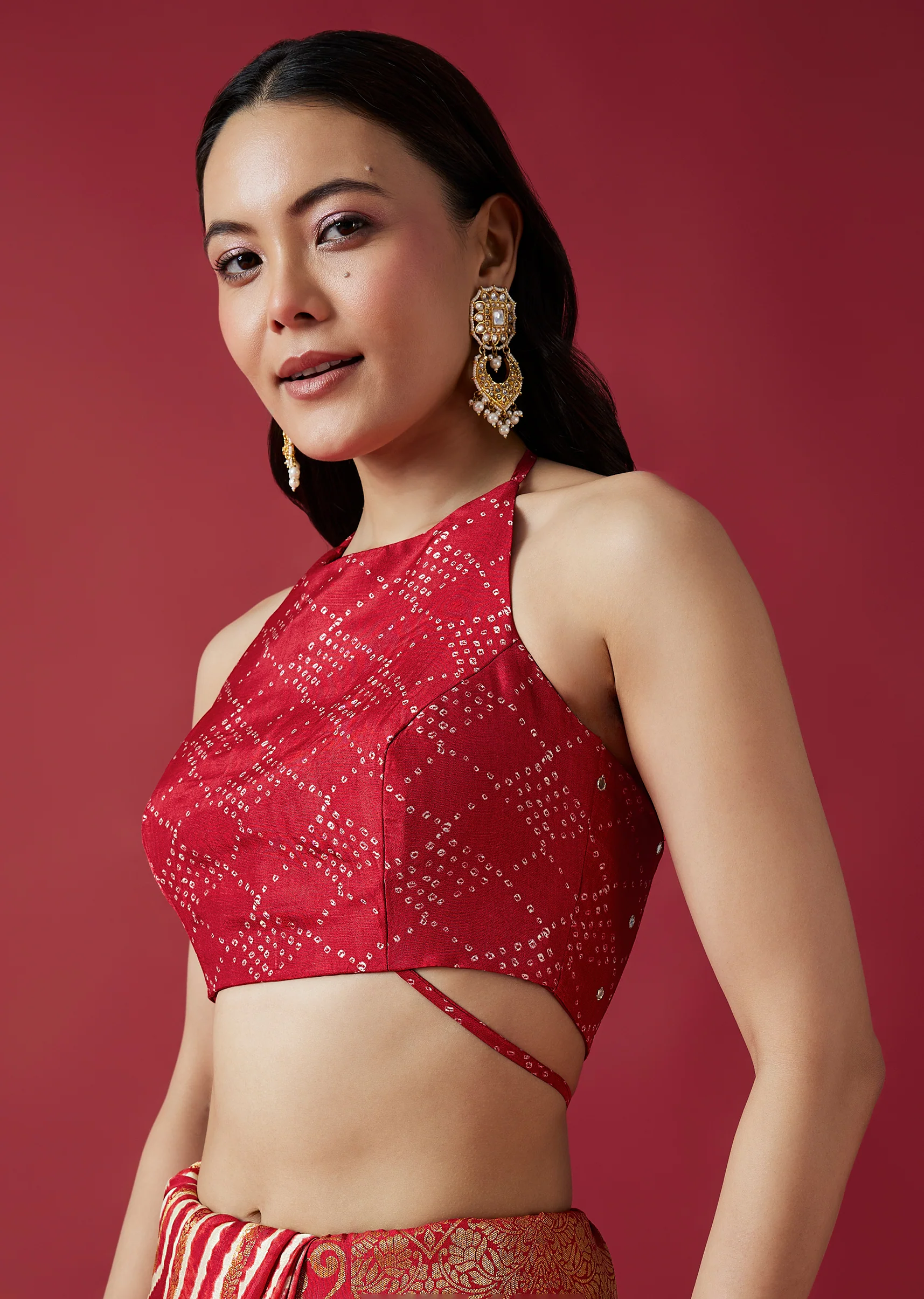 Red Celebration Duo – Printed Saree For Her And Kurta Set For Him - Image 7