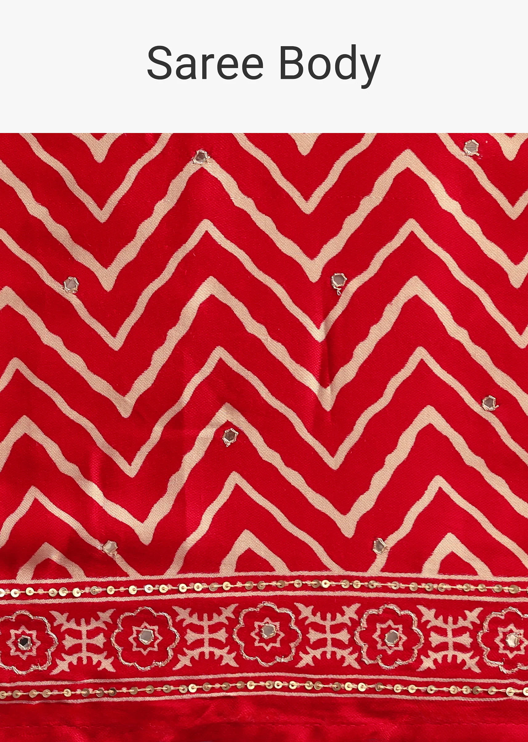 Red Chevron Printed Satin Saree - Image 9