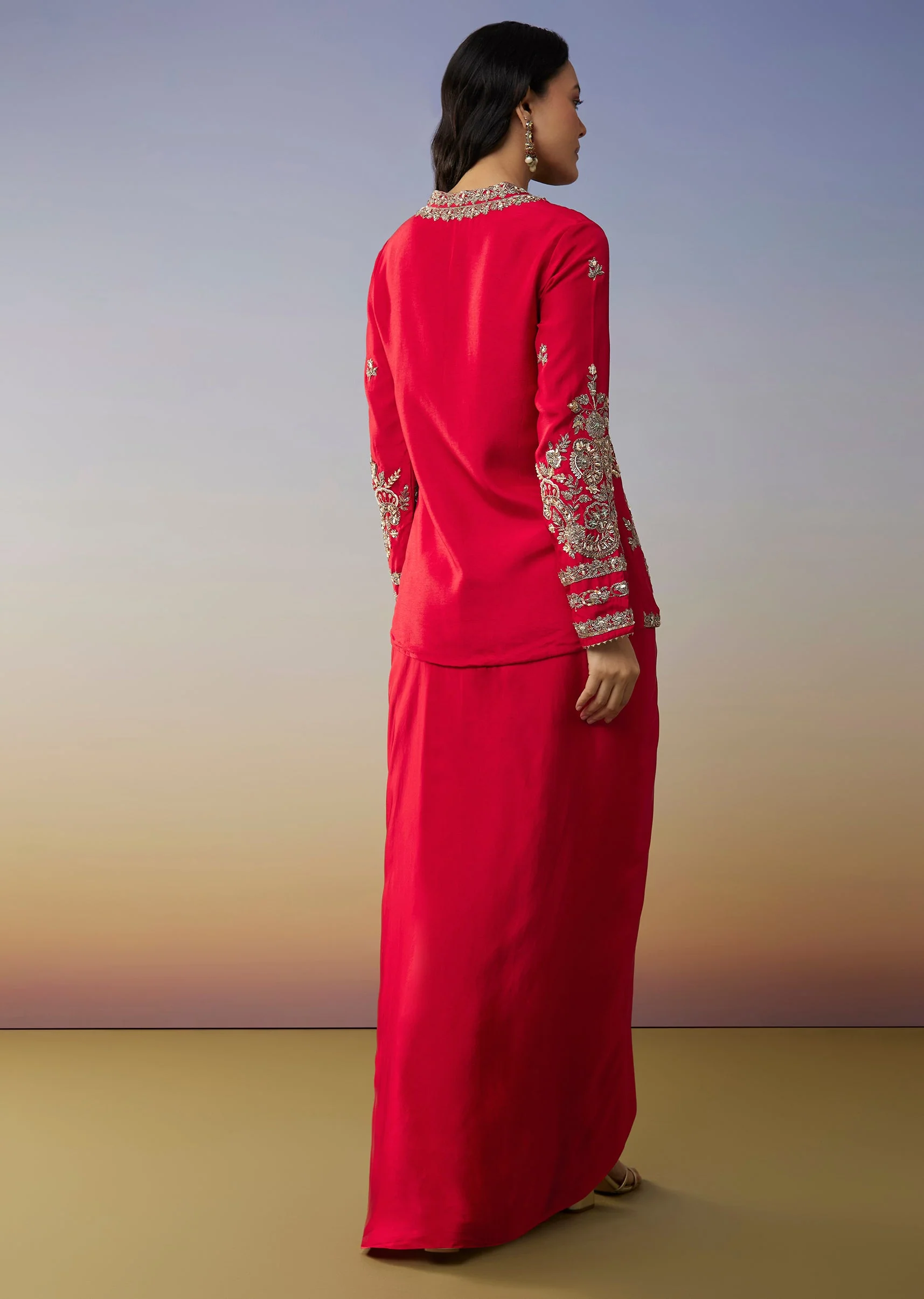 Red Crepe Jumpsuit And Cut Dana Work - Image 5
