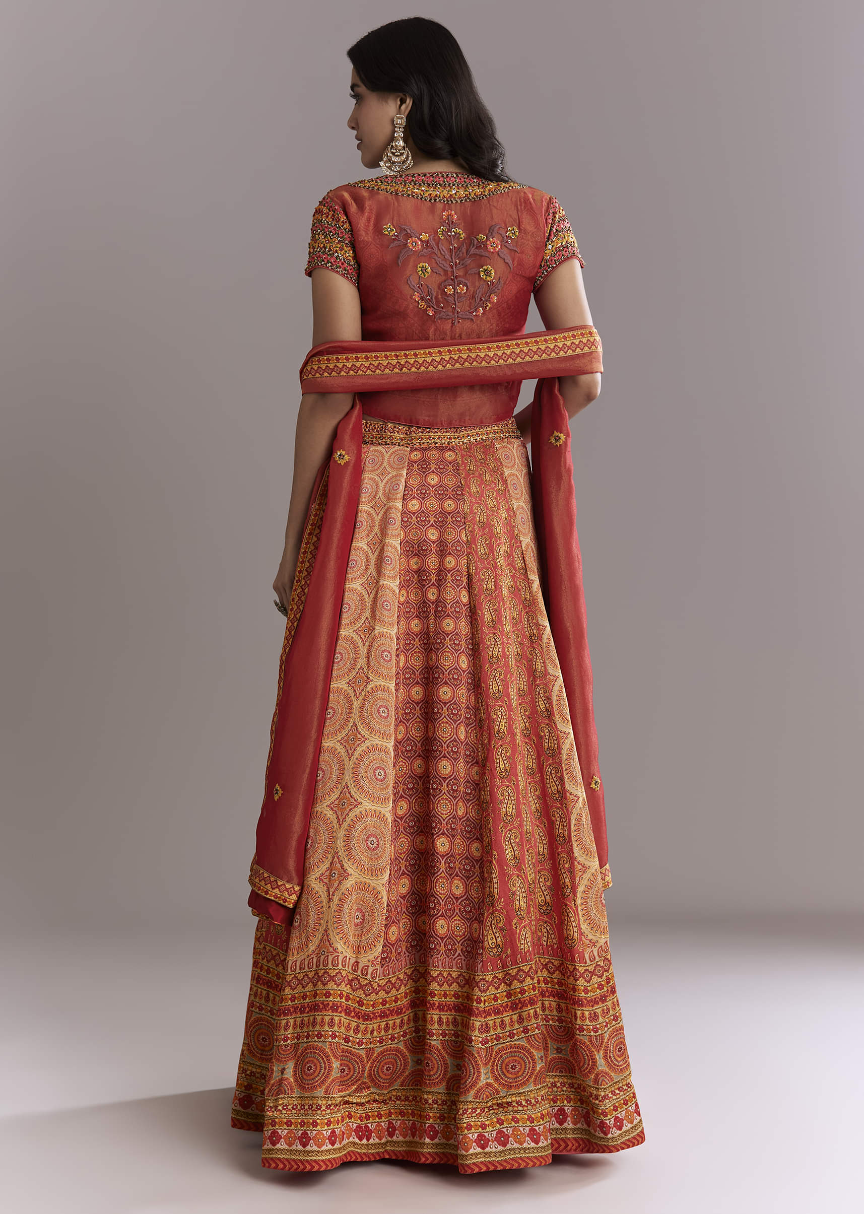 Red Crepe Printed Bridesmaid Lehenga With Intricate Hand Embroidery - Image 2