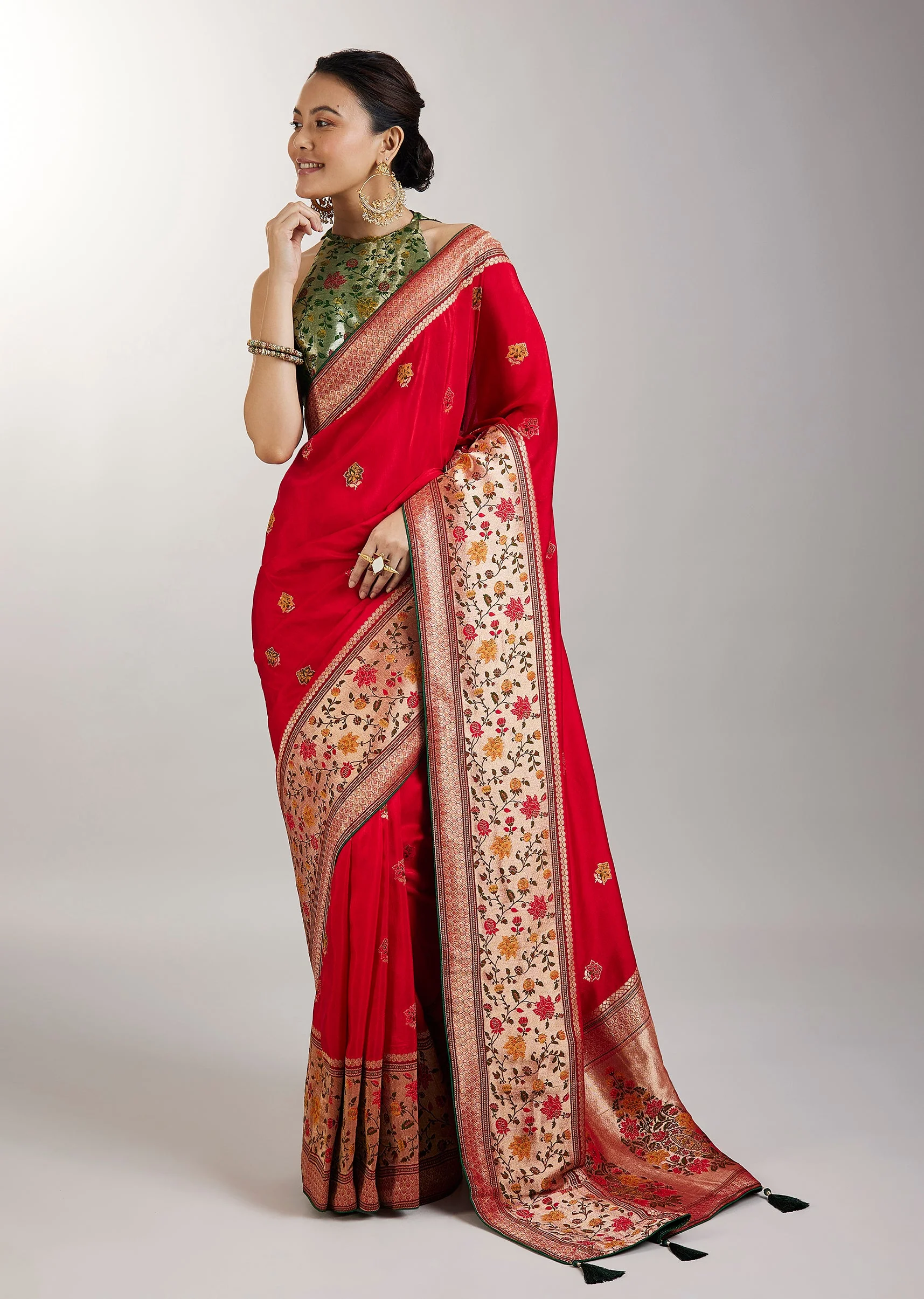 Red Dola Silk Paithani Inspired Saree - Image 3