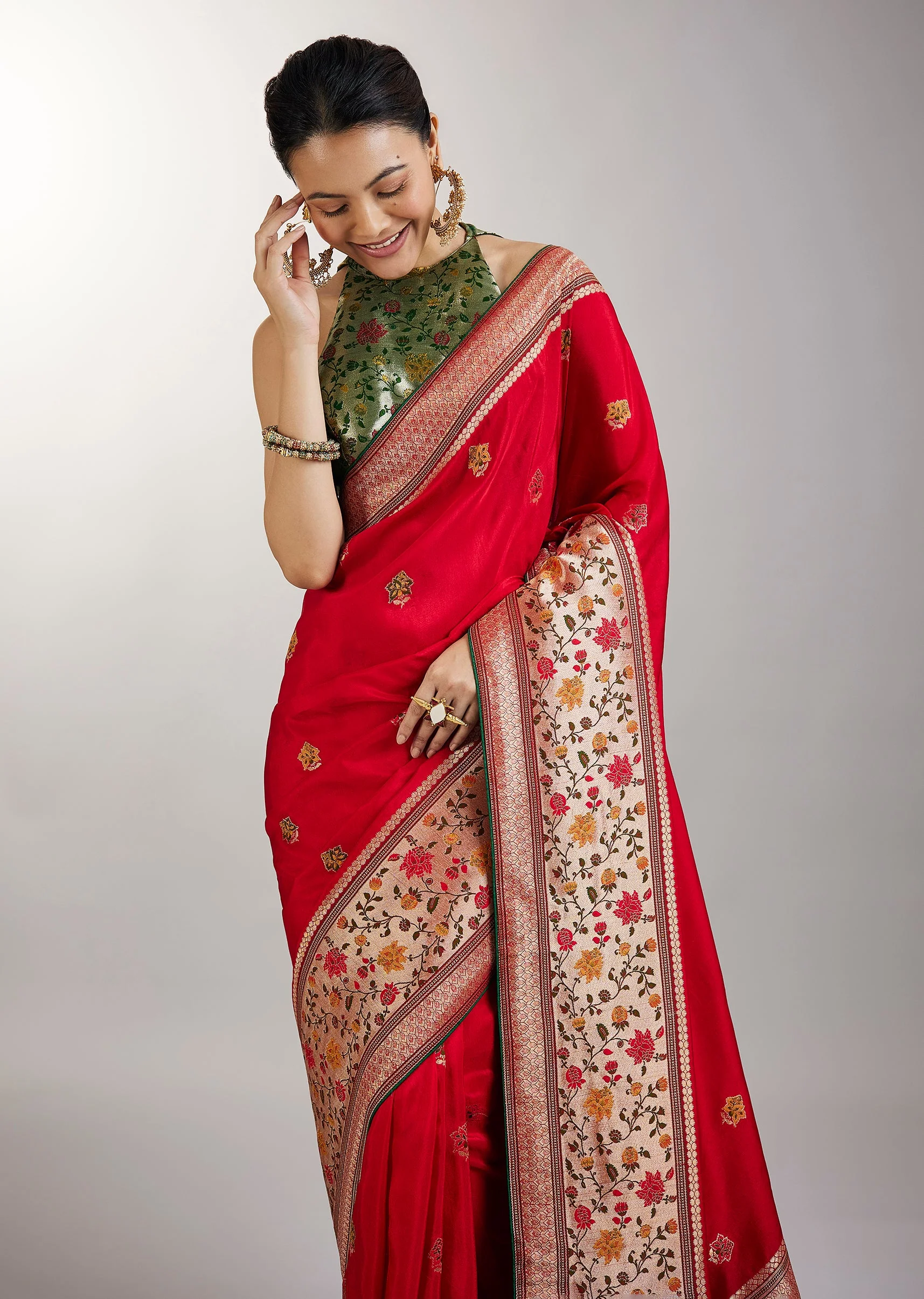 Red Dola Silk Paithani Inspired Saree - Image 5