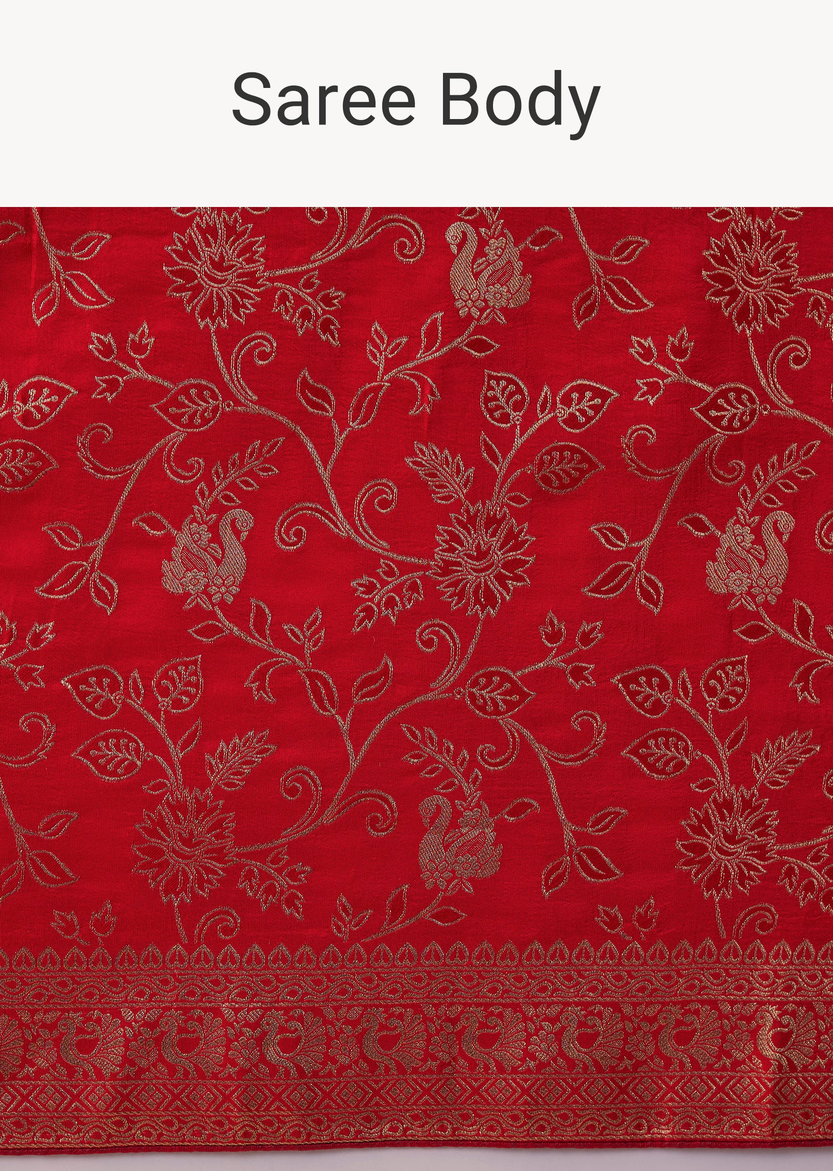 Red Dola Silk Zari Woven Saree with Unstitched Blouse - Image 9