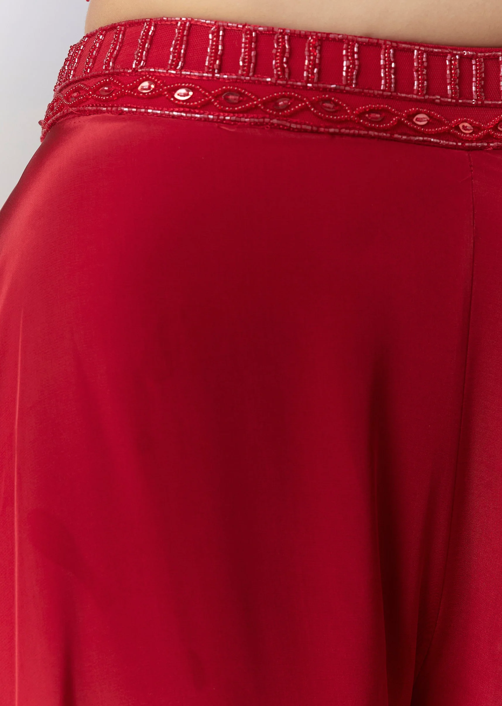 Red Embellished Indo Western Crop Top Palazzo Set - Image 6