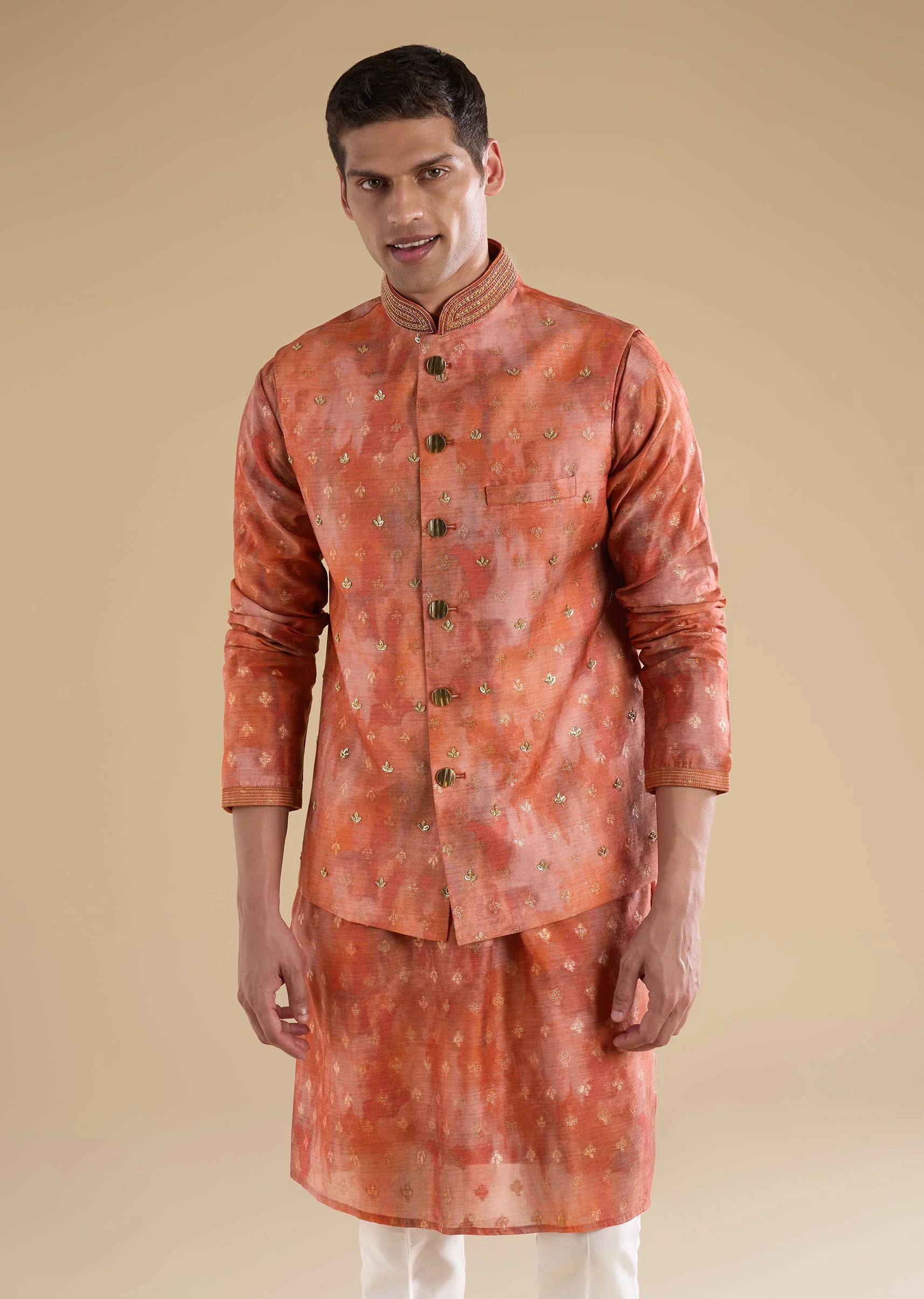 Red Embellished Silk Kurta Jacket Set - Image 4