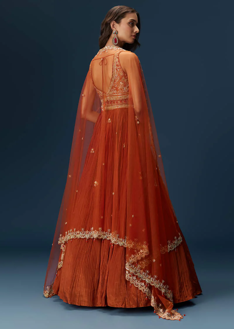 Red Embroidered Bridesmaid Lehenga With Dupatta - Image 3
