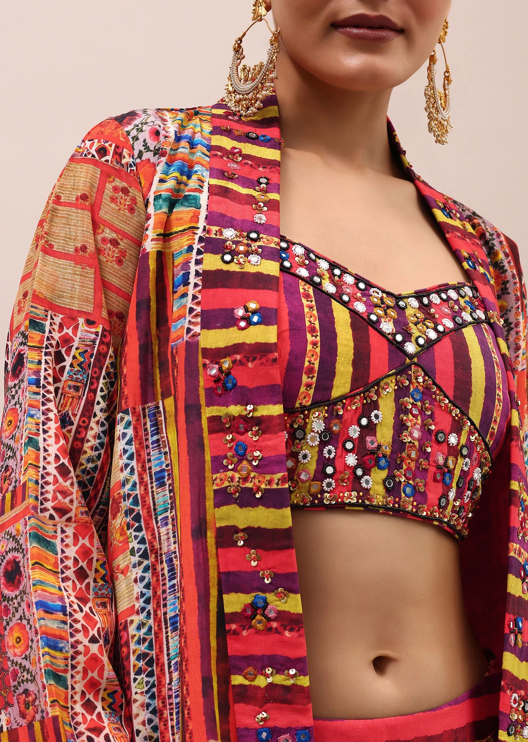 Red Embroidered Crepe Crop Top And Palazzo Set - Image 4