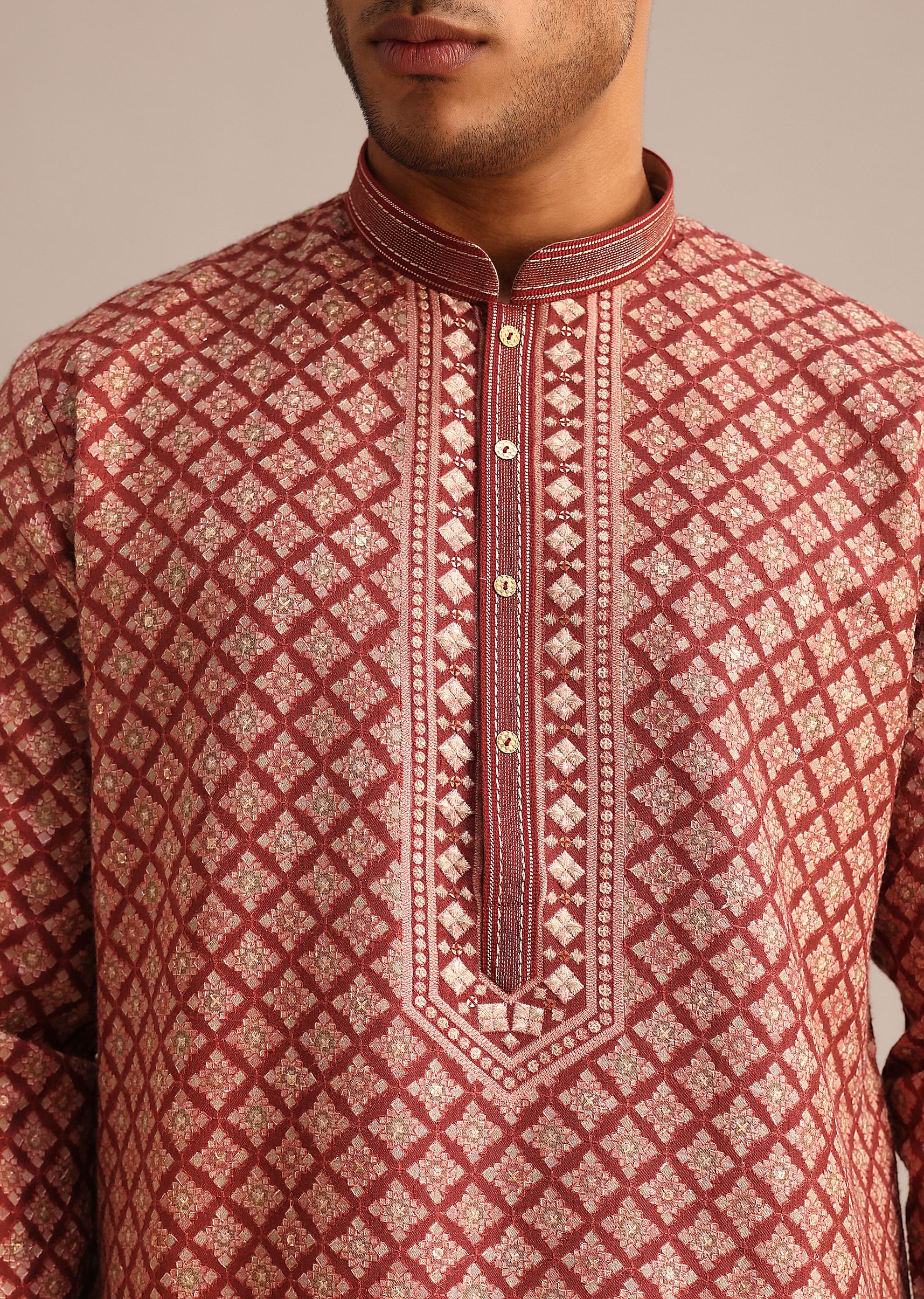 Red Georgette Kurta Set With Printed Detail - Image 2