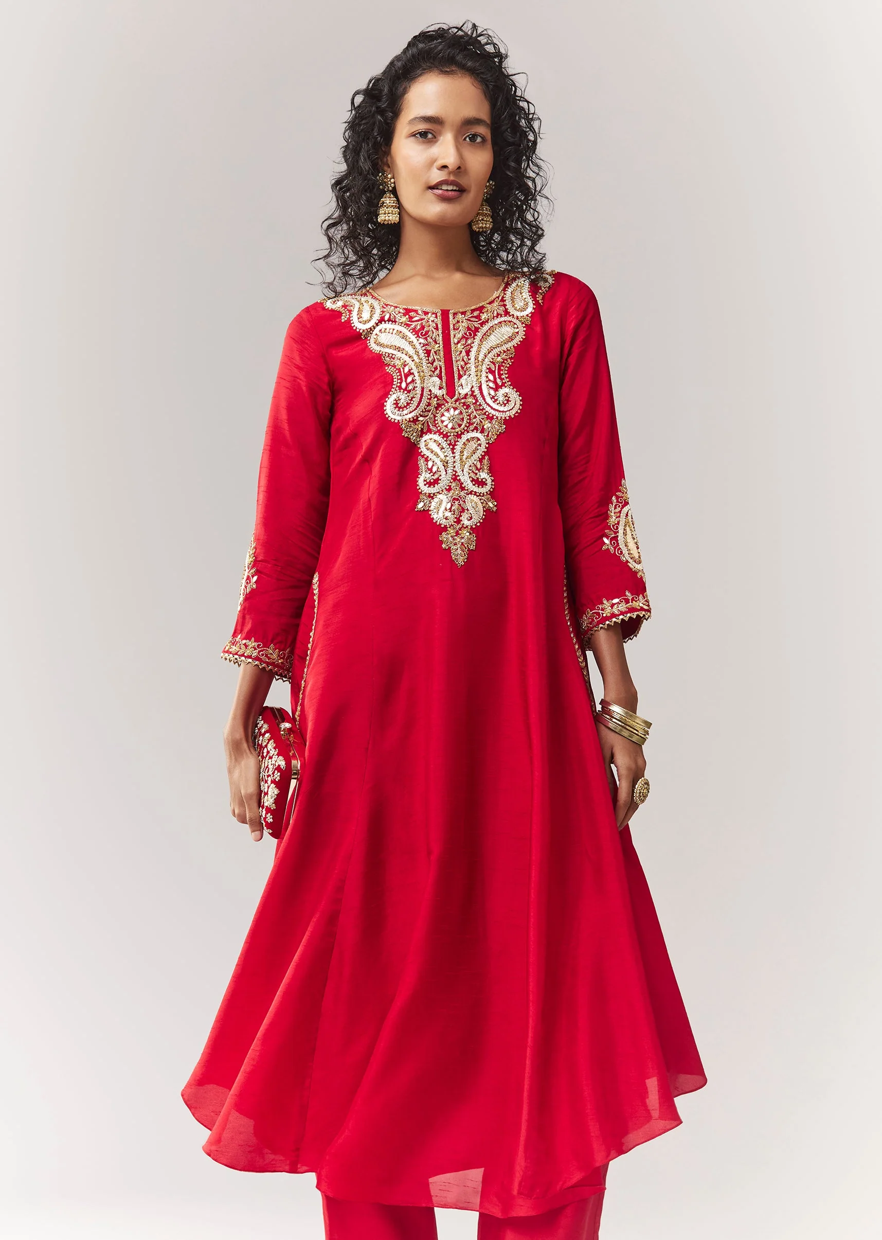 Red Gotta And Sequin Work Anarkali With Pant - Image 4