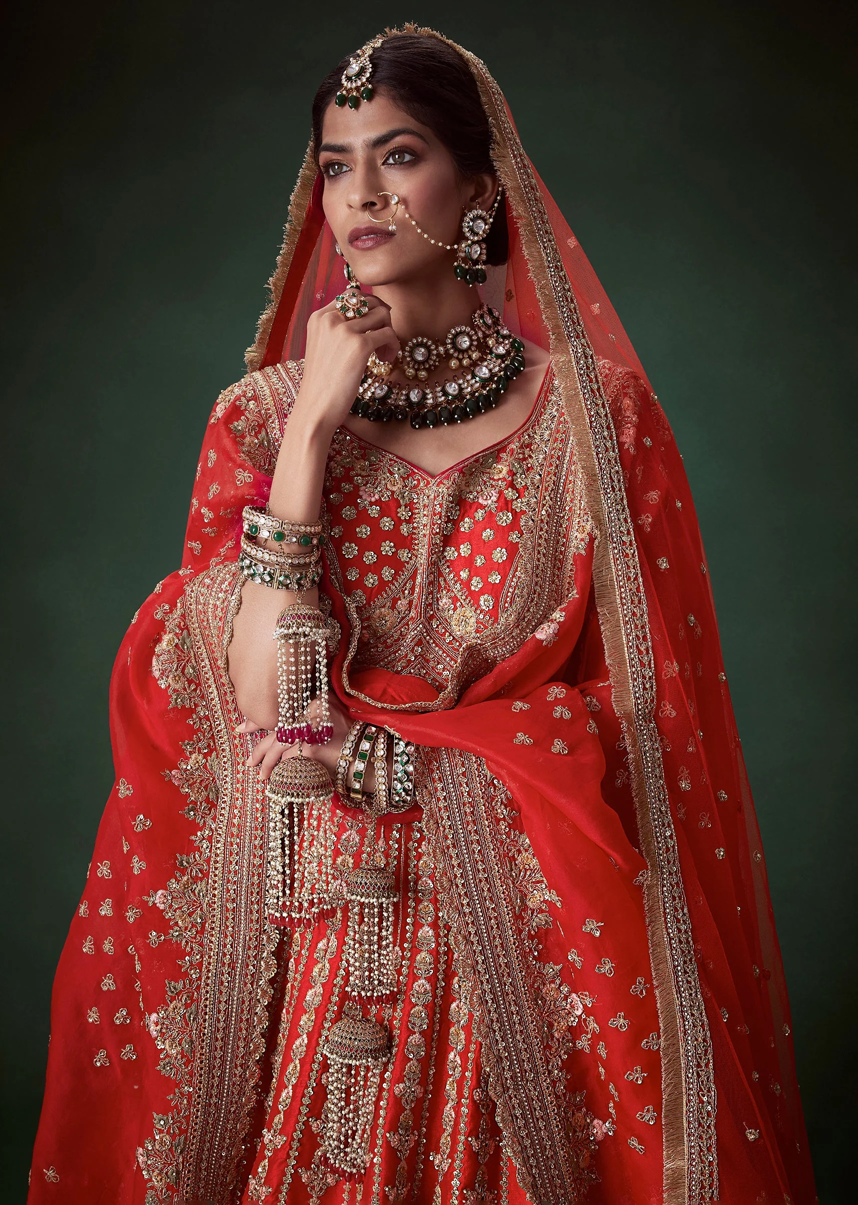 Red Gurudwara Bridal Suit Lehenga Set - Image 3