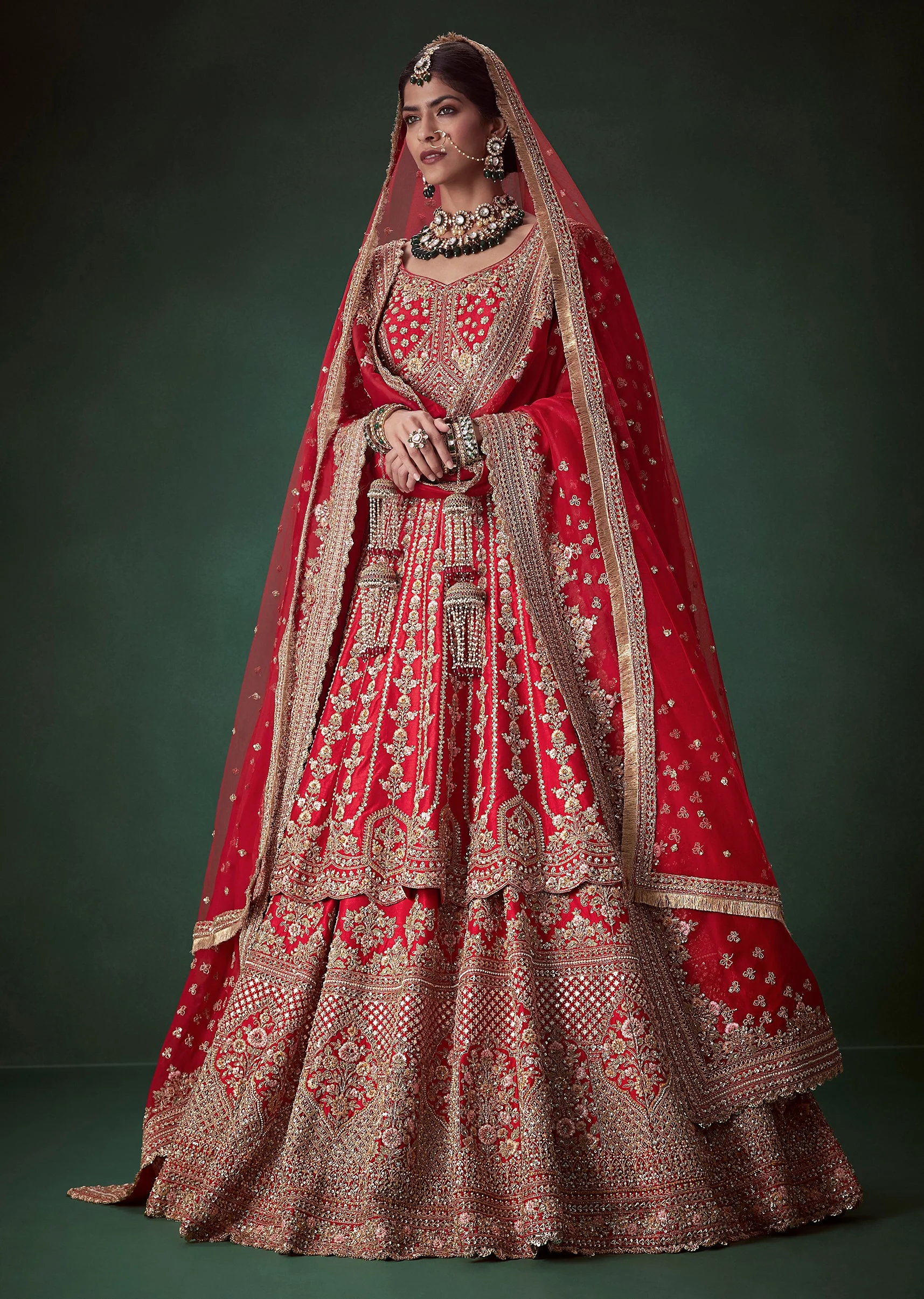 Red Gurudwara Bridal Suit Lehenga Set - Image 4