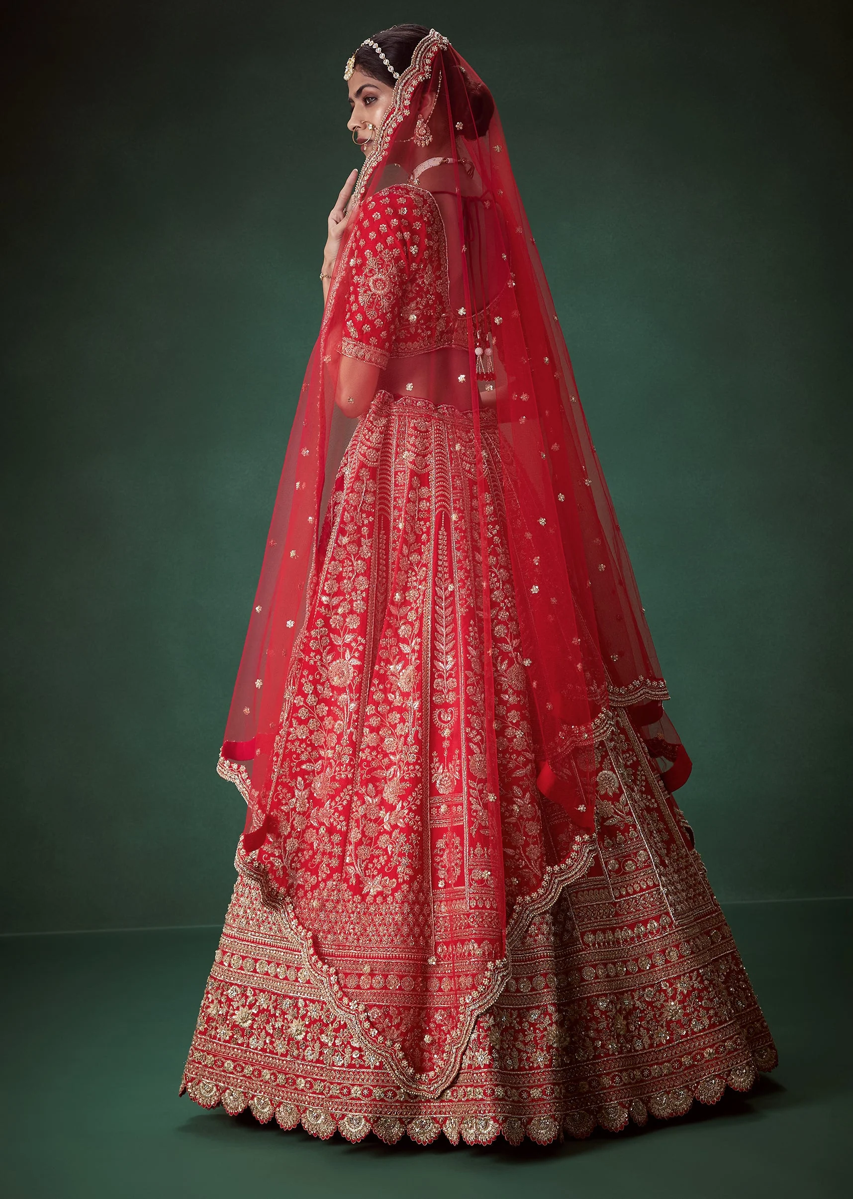 Red Heavy Zari Embellished Bridal Lehenga Set - Image 2