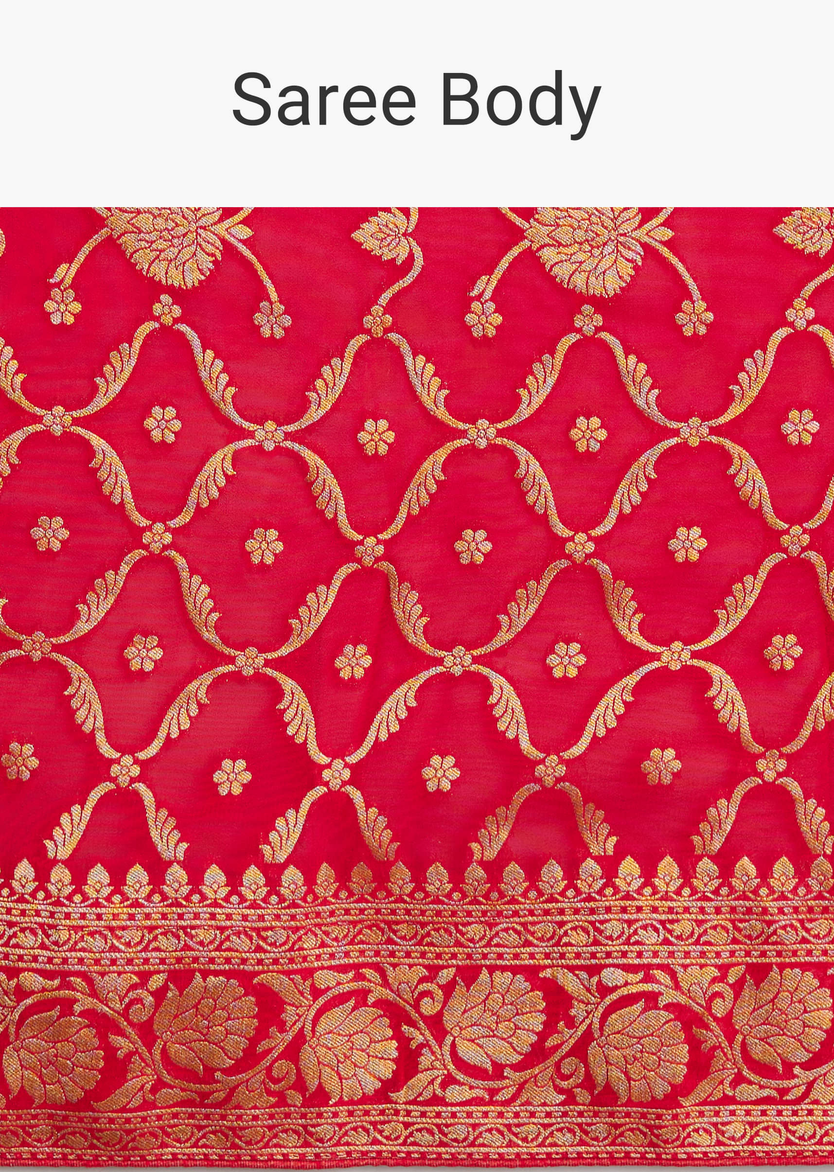 Red Jaal Work Saree With Floral Border And Pallu - Image 9