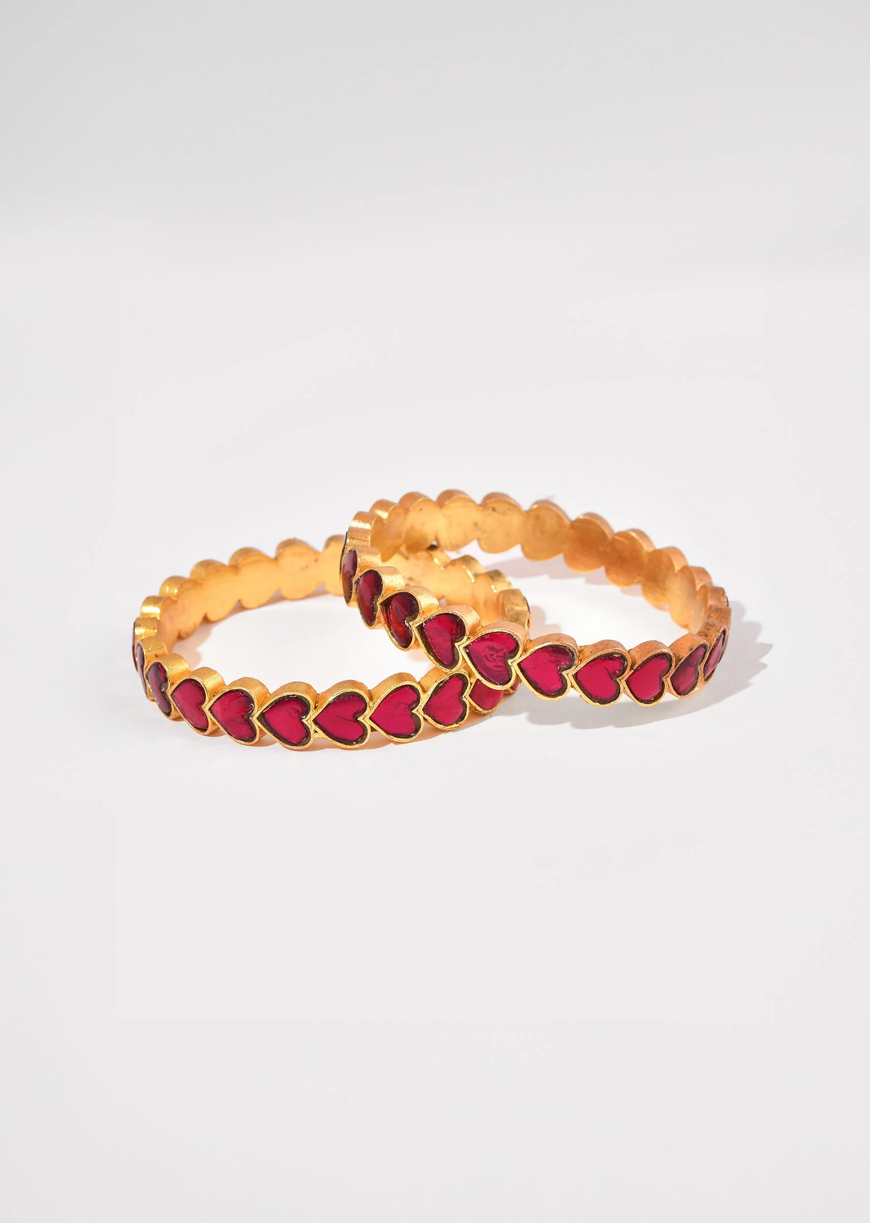 Red Kundan Heart Motif Bangle Set of Two - Image 2