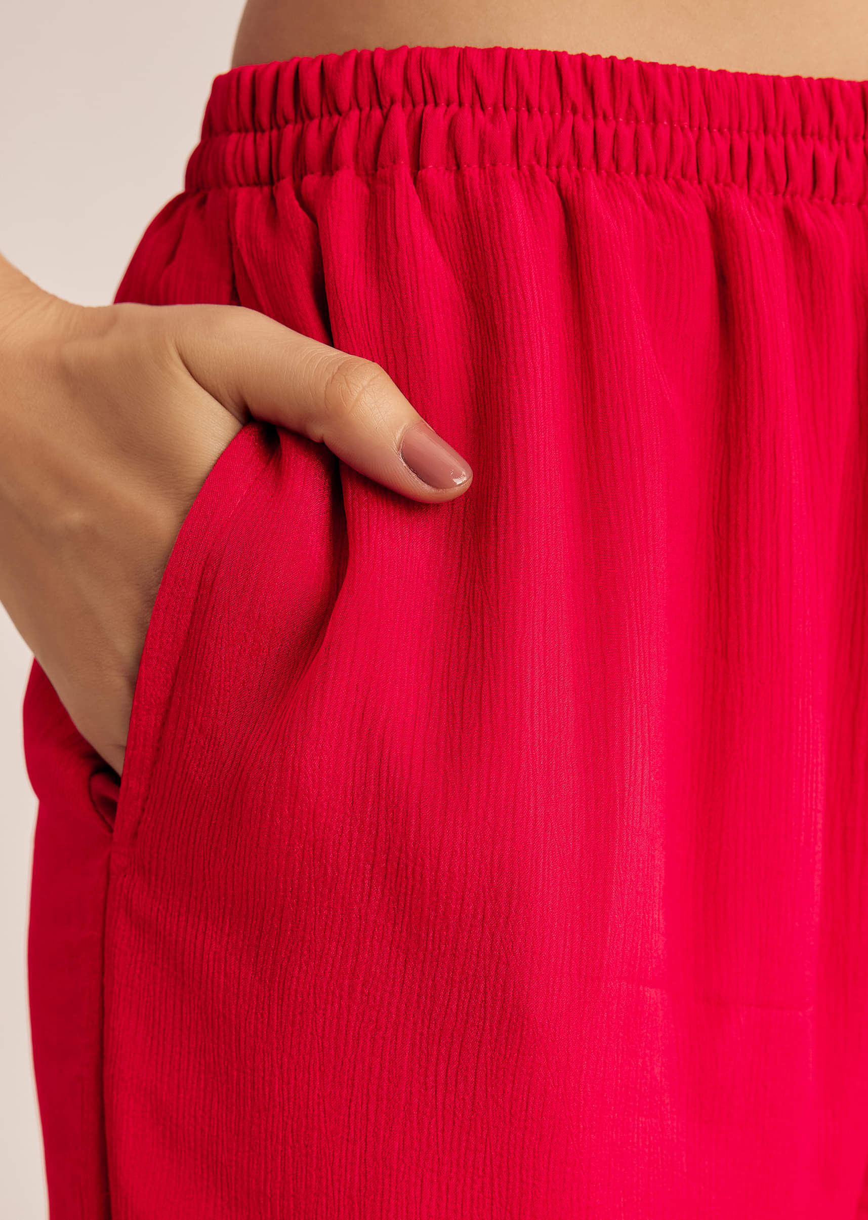 Red Moti Threadwork Dola Silk Sharara Suit With Organza Dupatta - Image 6