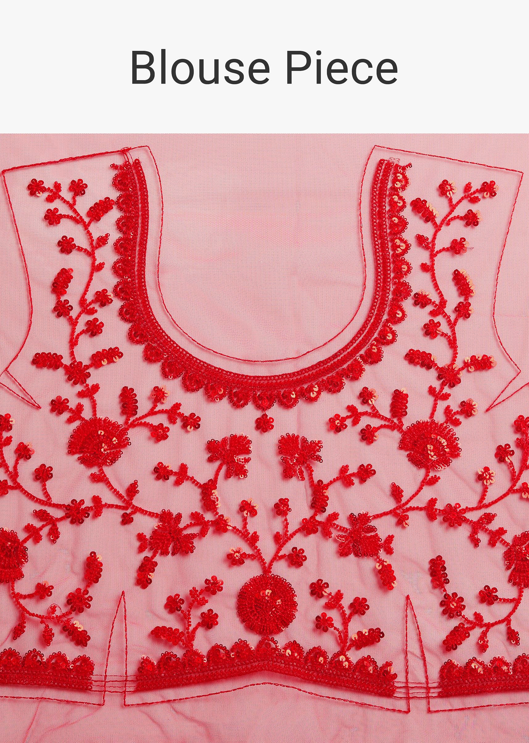 Red Net Saree With Sequins And Stones Embroidery - Image 10