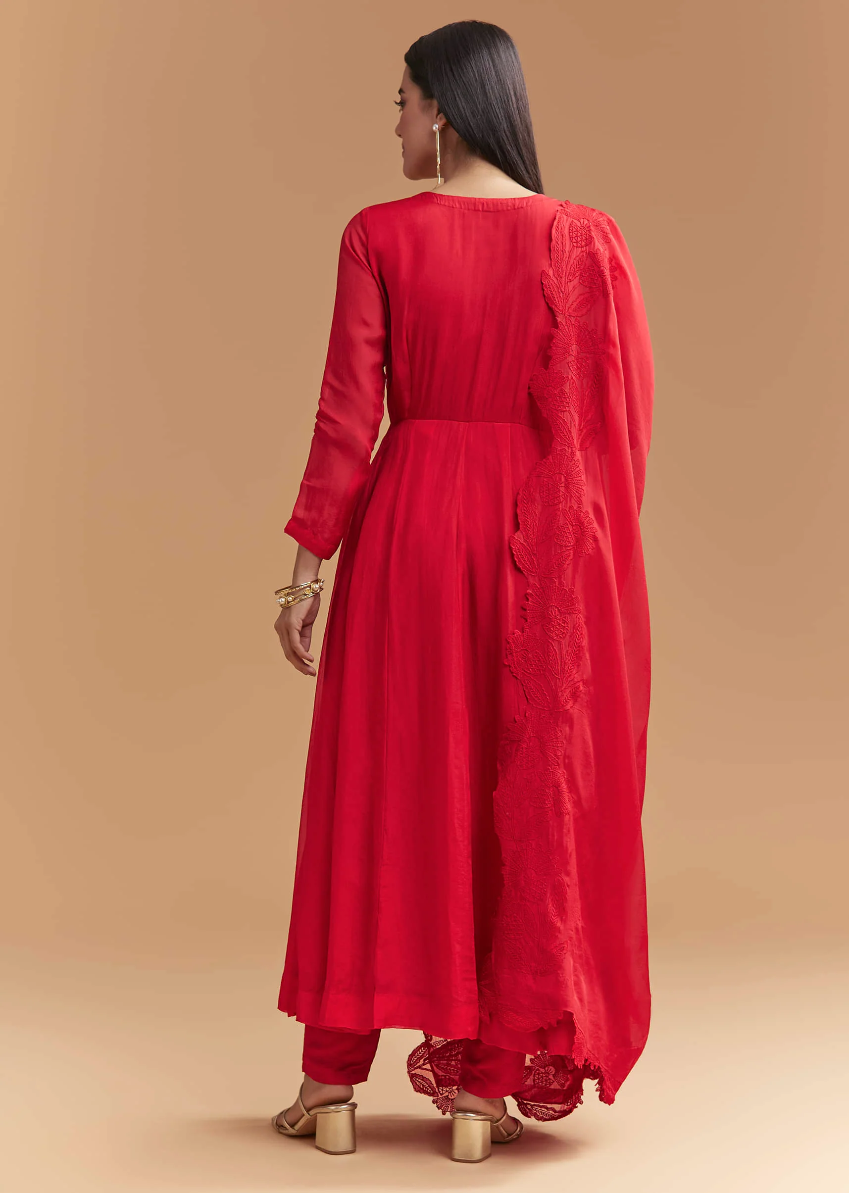 Red Organza Anarkali Suit With Intricate Resham Work - Image 5