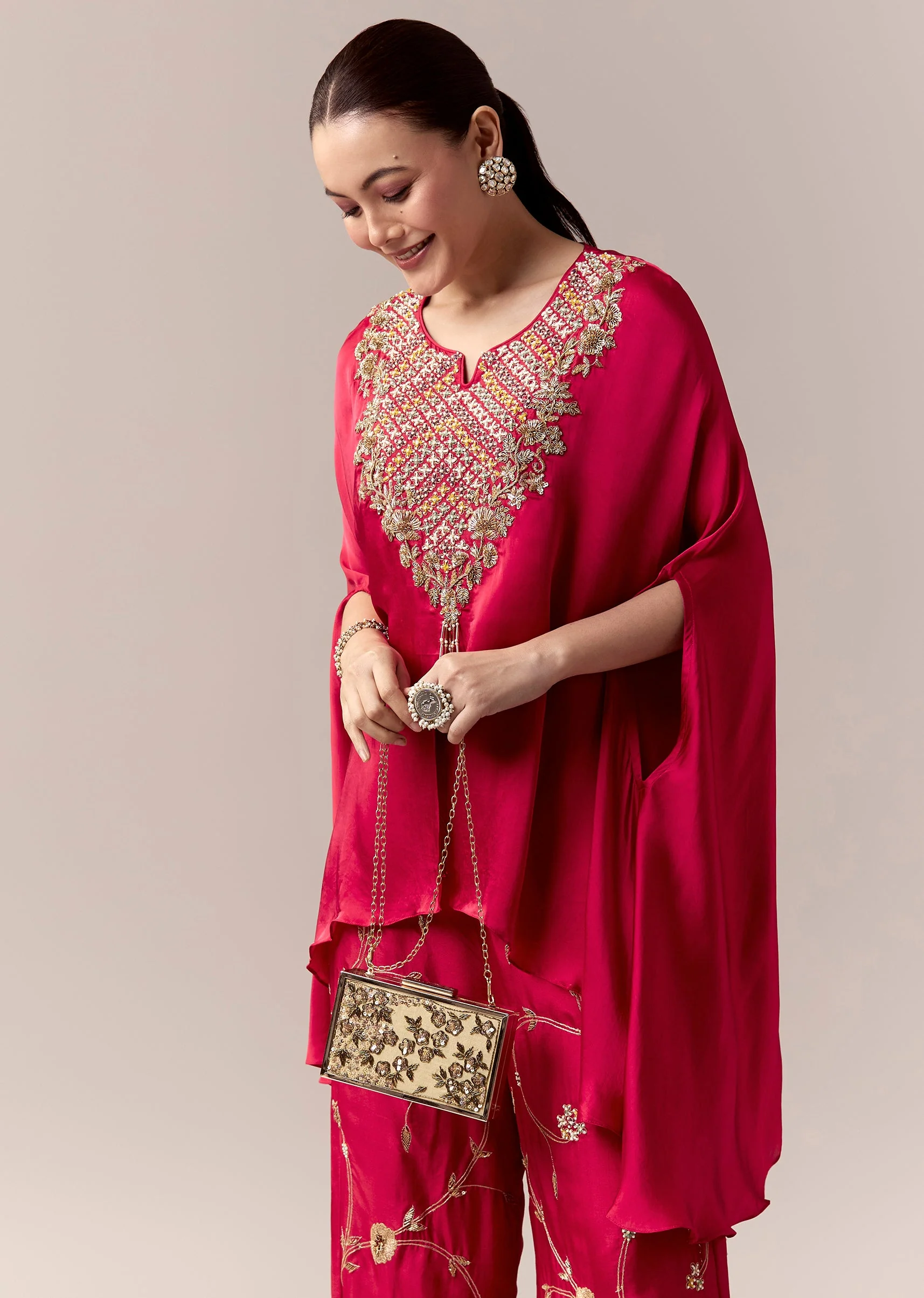 Red Palazzo Suit With Thread Zardosi And Moti Work - Image 4