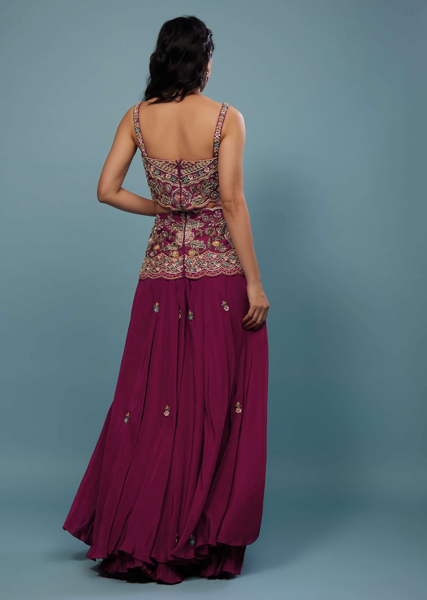 Plum Purple Embroidered Jumpsuit In Satin - Image 6