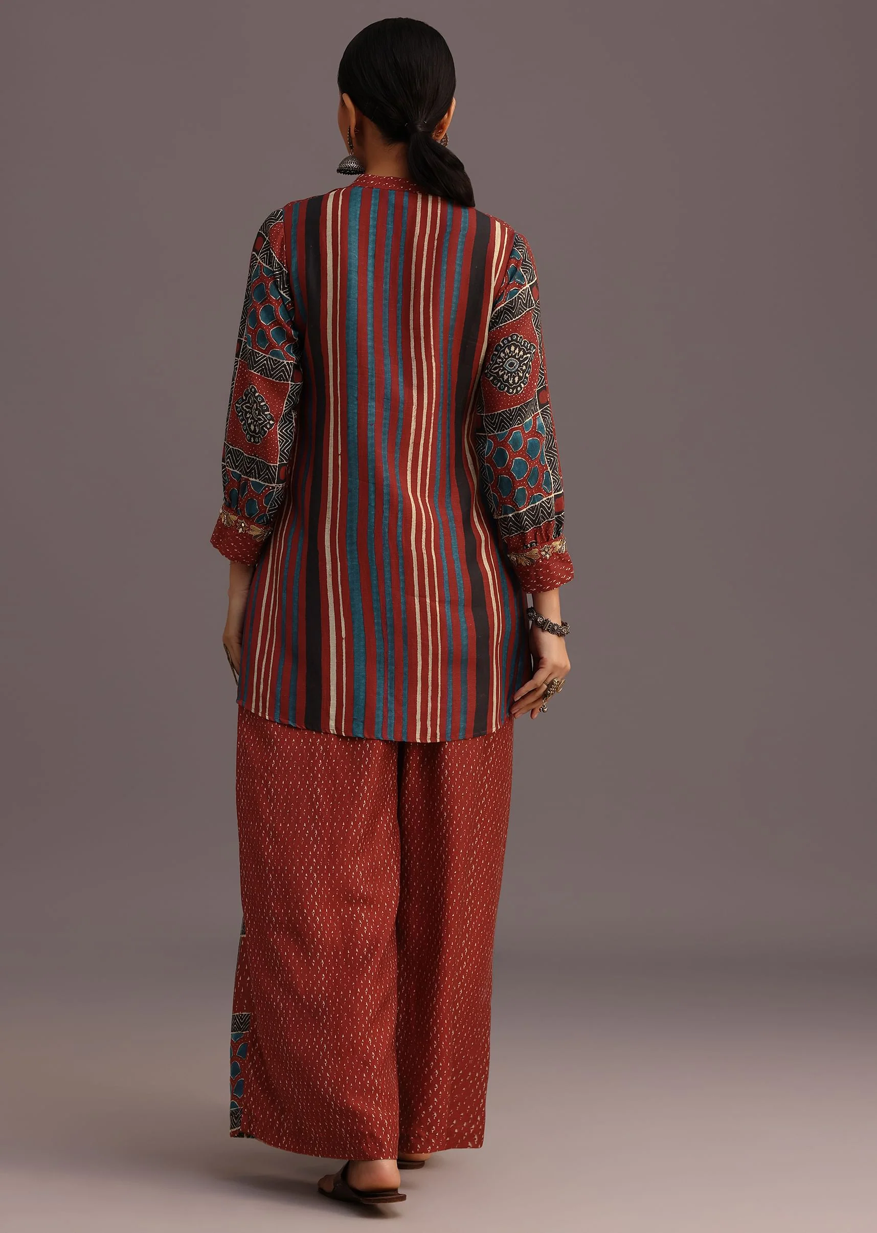 Red Printed Kurti With Palazzo Set - Image 5