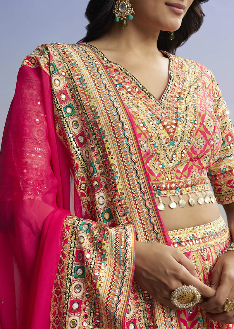 Red Printed Lehenga With Boho Charm - Image 2