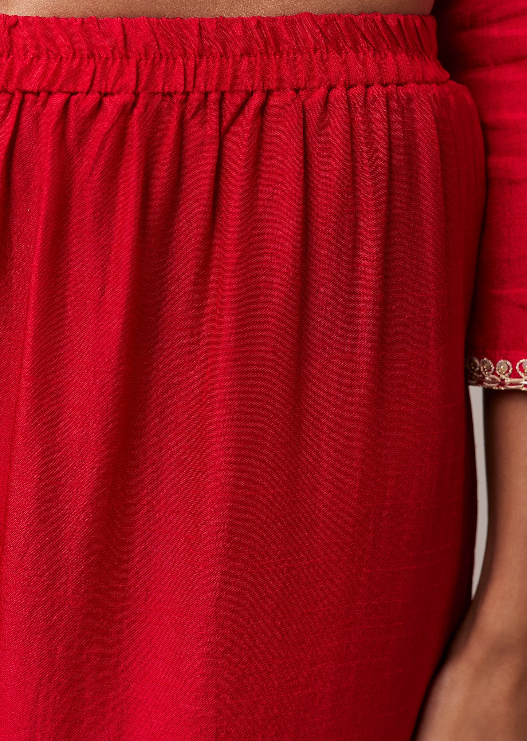 Red Resham Work Silk Kurta Palazzo Set - Image 6