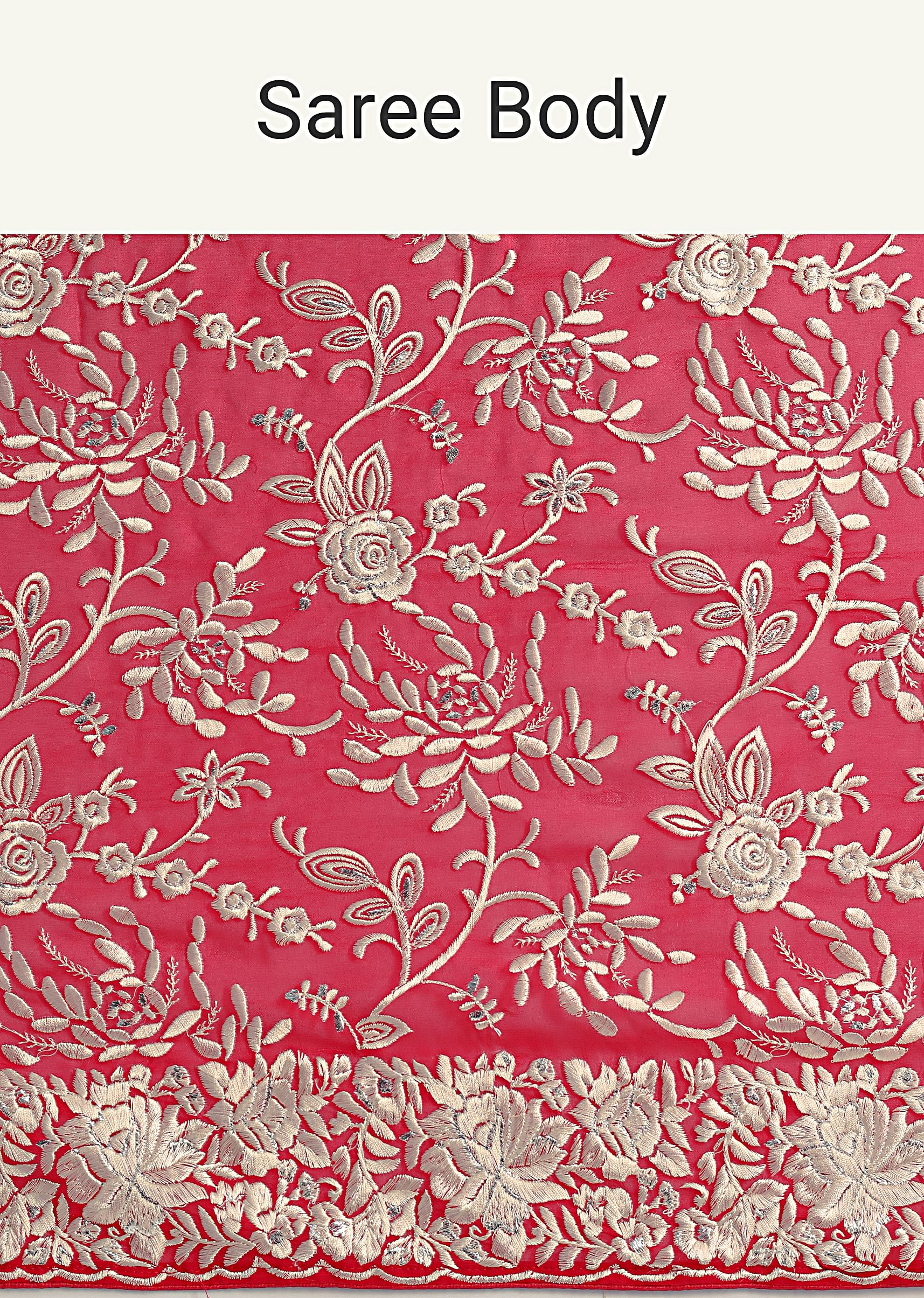 Red Saree In Georgette with Parsi Gara Work - Image 8