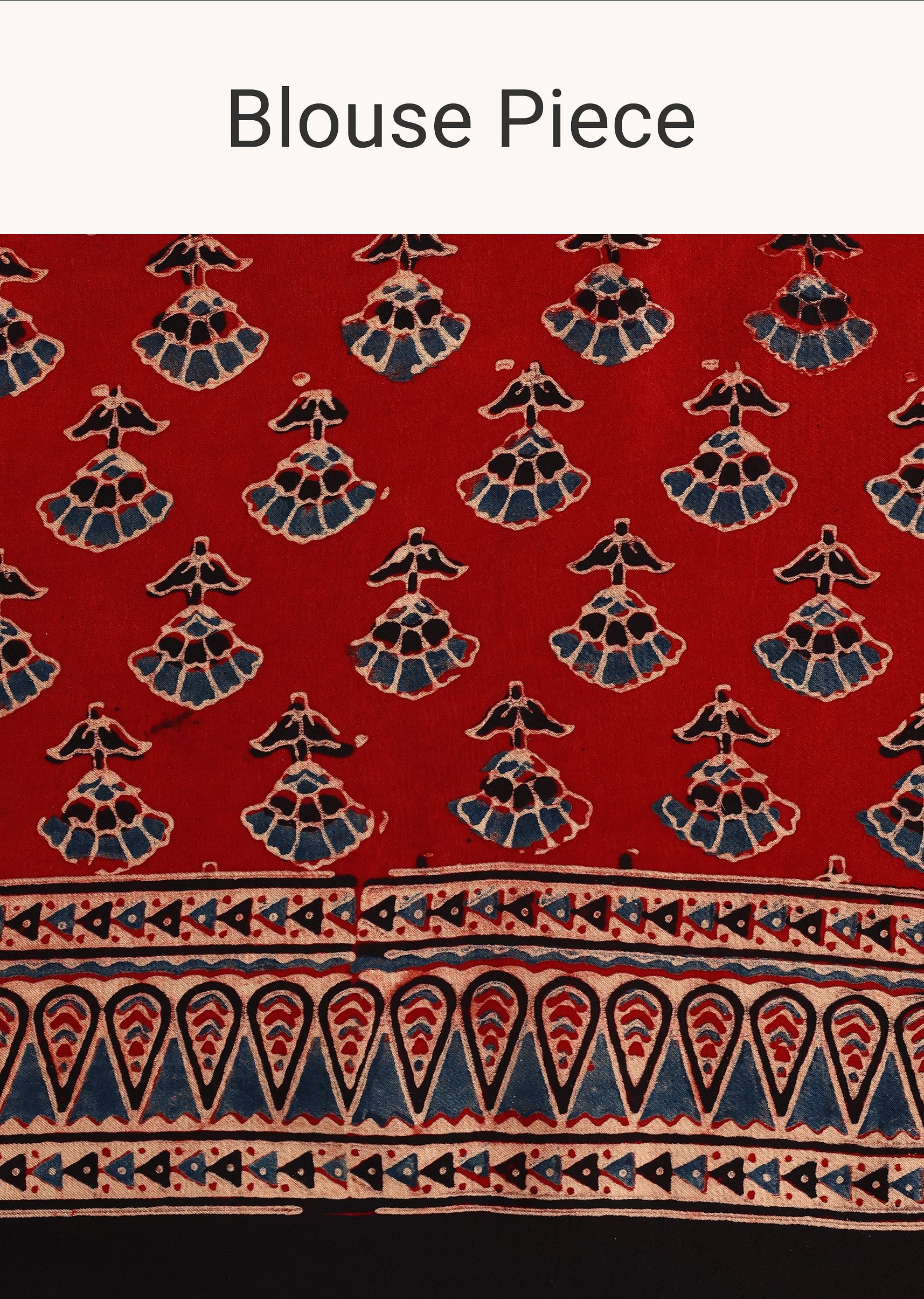Red Satin Ajrakh Handblock Printed Saree - Image 10