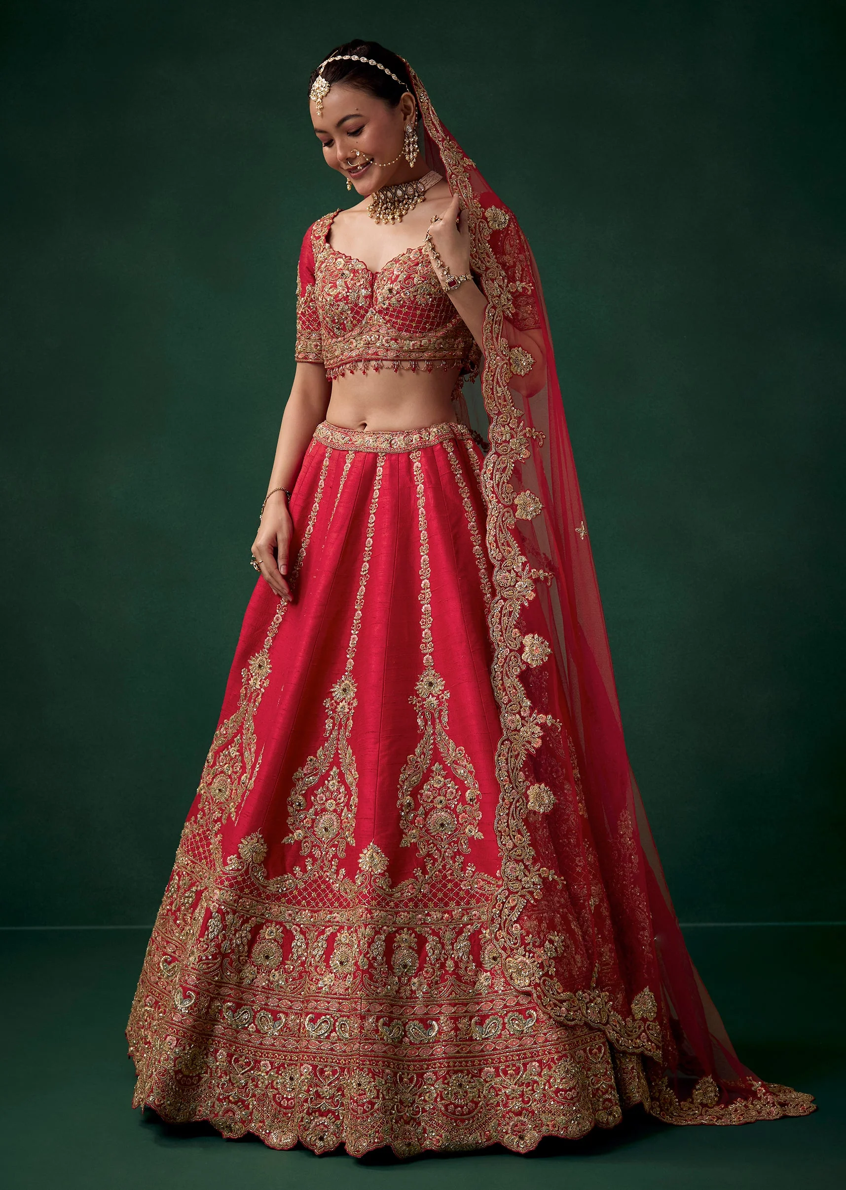 Red Sequin Work Bridal Lehenga Sets