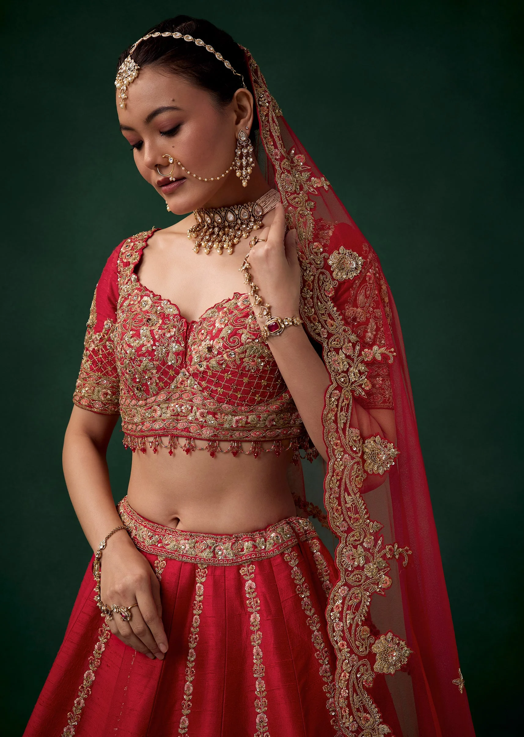 Red Sequin Work Bridal Lehenga Sets - Image 3