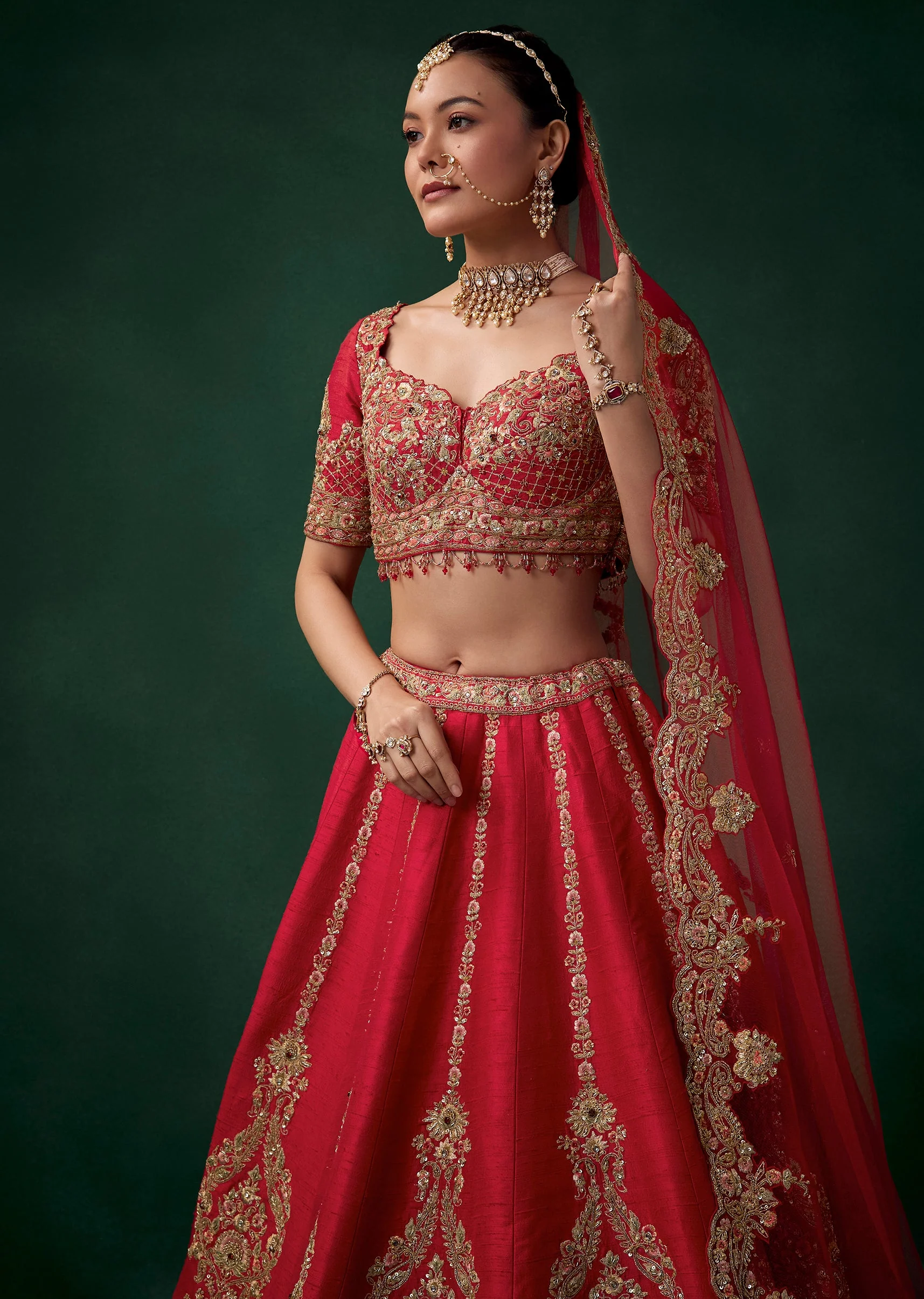 Red Sequin Work Bridal Lehenga Sets - Image 6