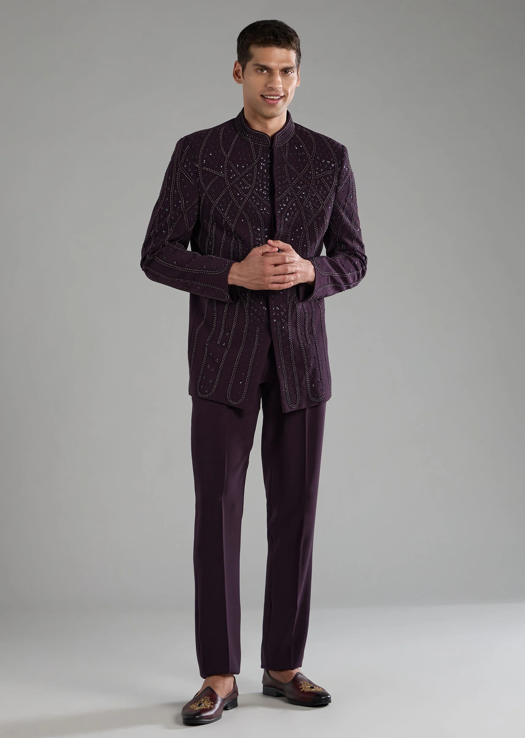Red Sequin Work Jodhpuri Pant Set - Image 4