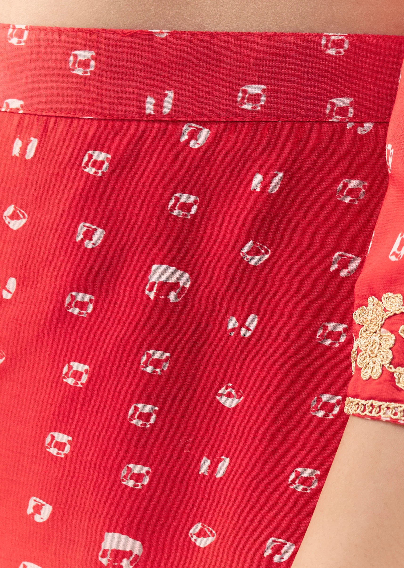 Red Silk Bandhani Print Kurta Set - Image 6