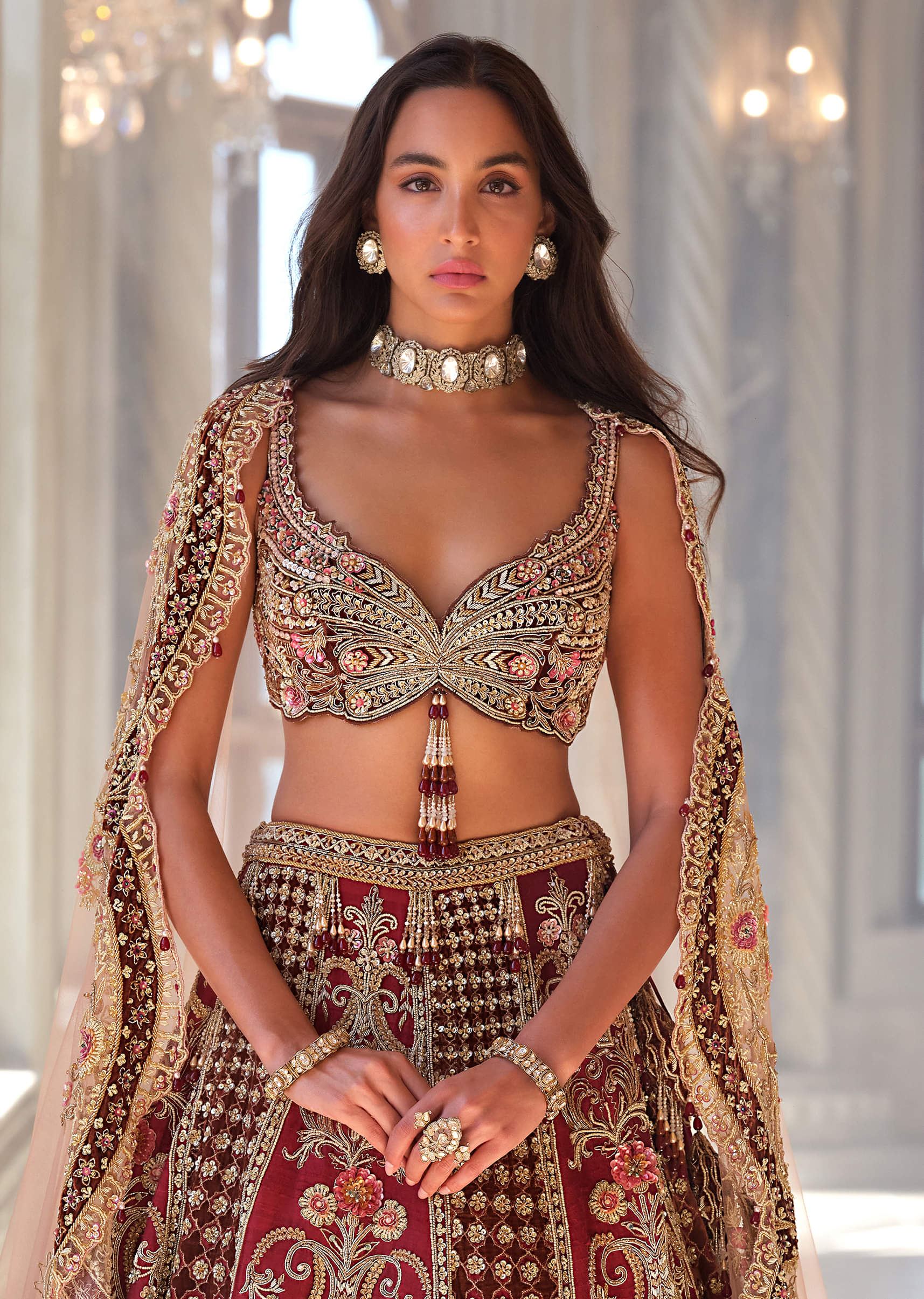 Red Silk Bridal Lehenga With Heavy Sequins And Stones Work - Image 2