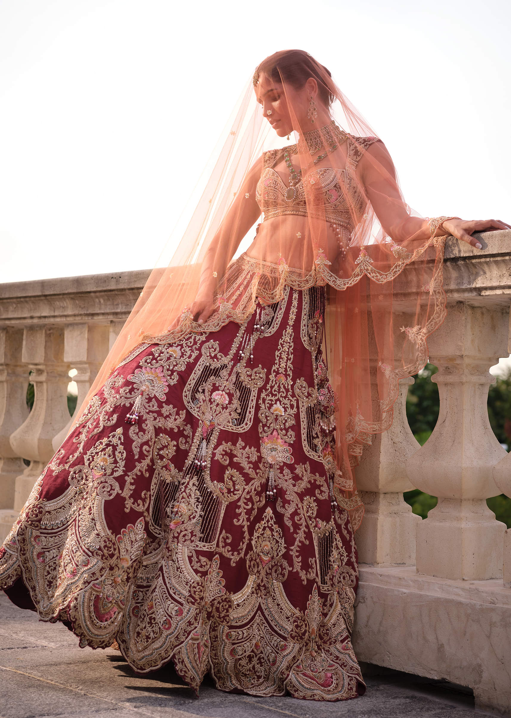 Red Silk Bridal Lehenga With Sequins And Stone Embroidery - Image 3