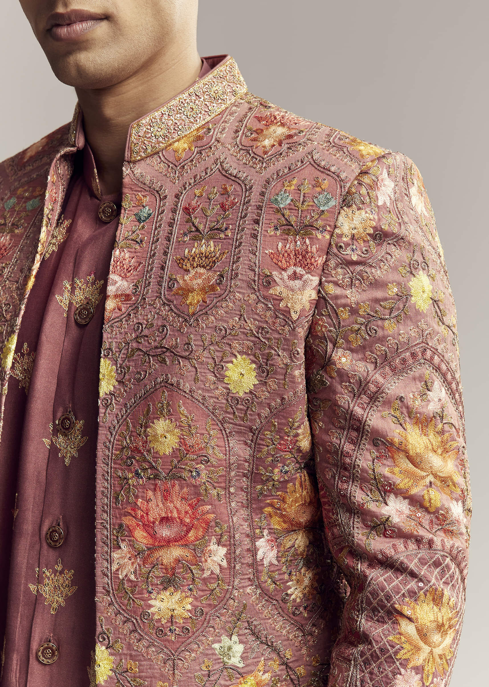 Red Silk Kurta Jacket Set For Men With Open Jacket Style - Image 2