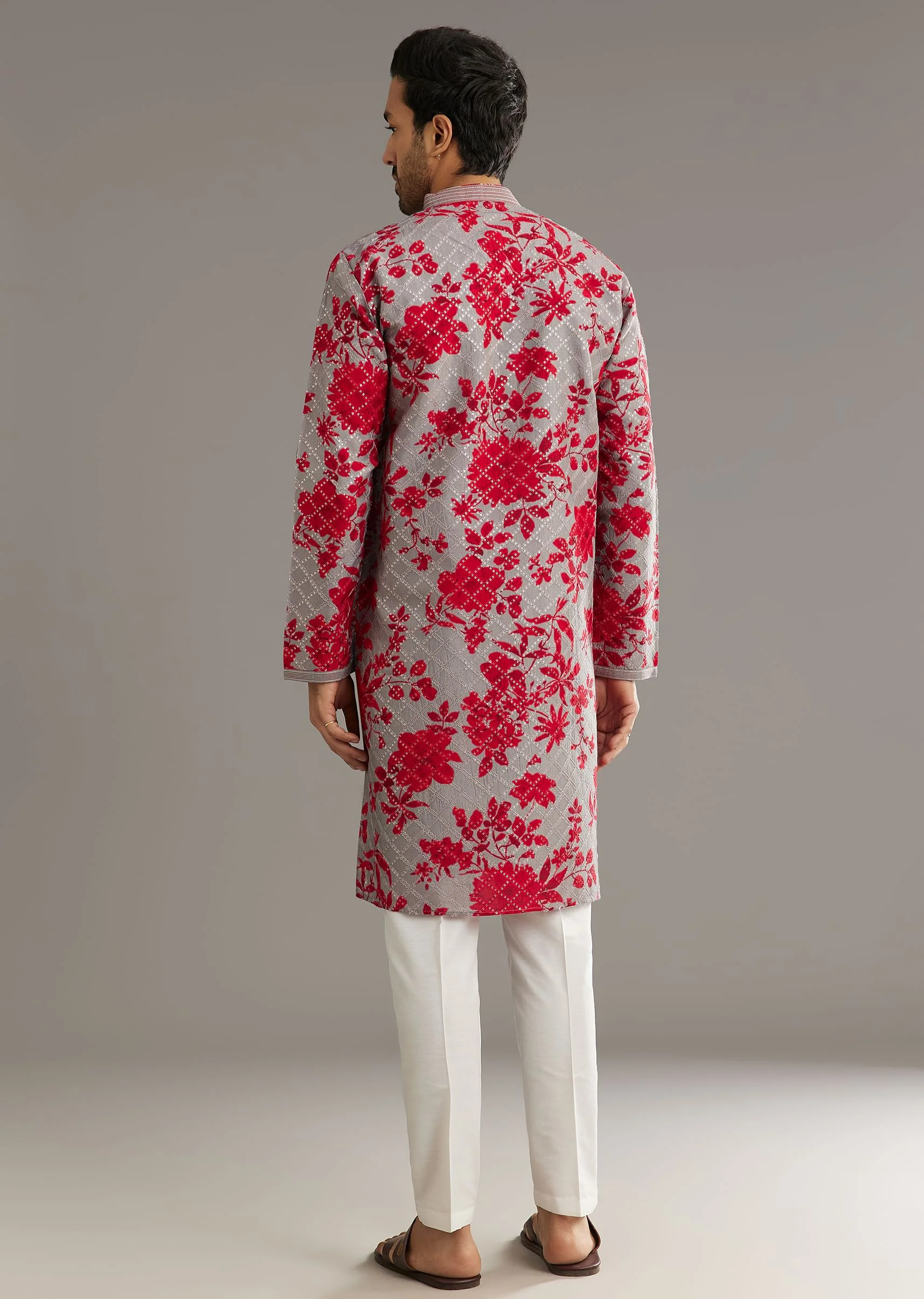 Red Silk Kurta Set With Stone Embellishment - Image 5