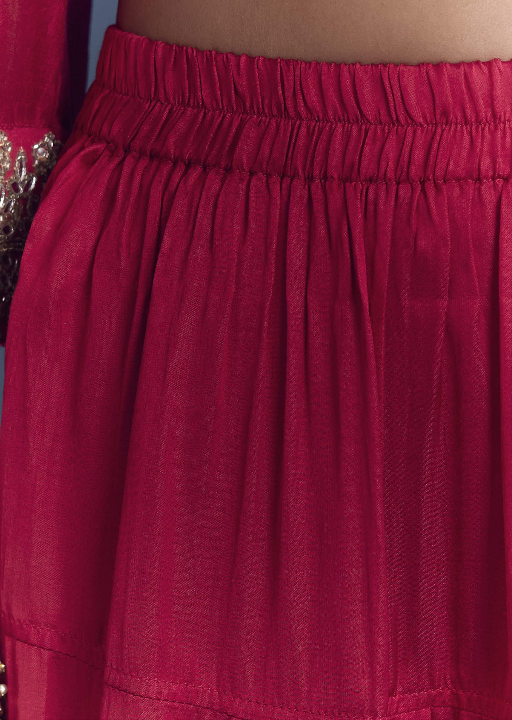 Red Silk Patiala Suit With Mirror And Cutdana Embroidery - Image 6