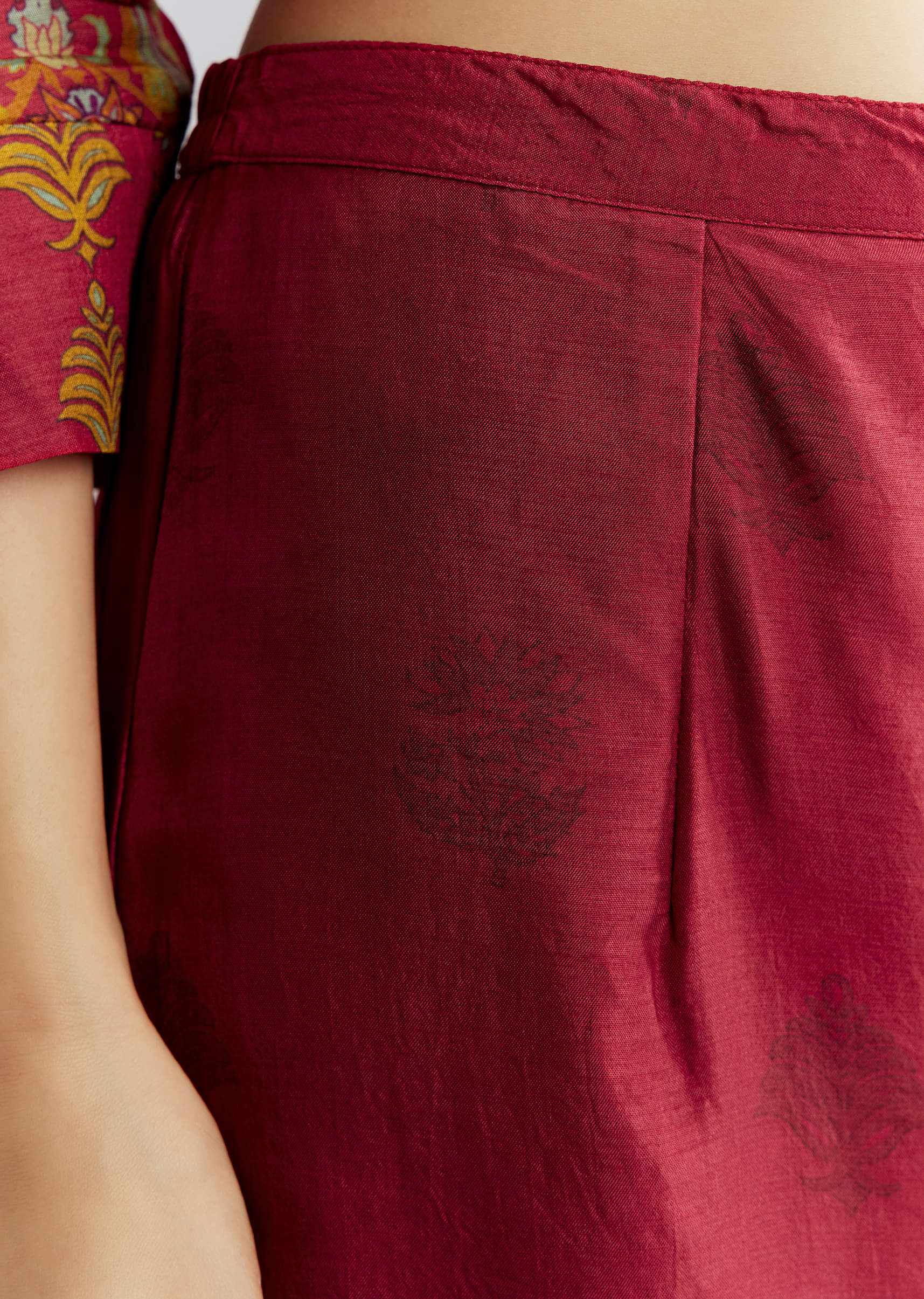 Red Silk Printed Co Ord Set With Heavy Embroidery - Image 6
