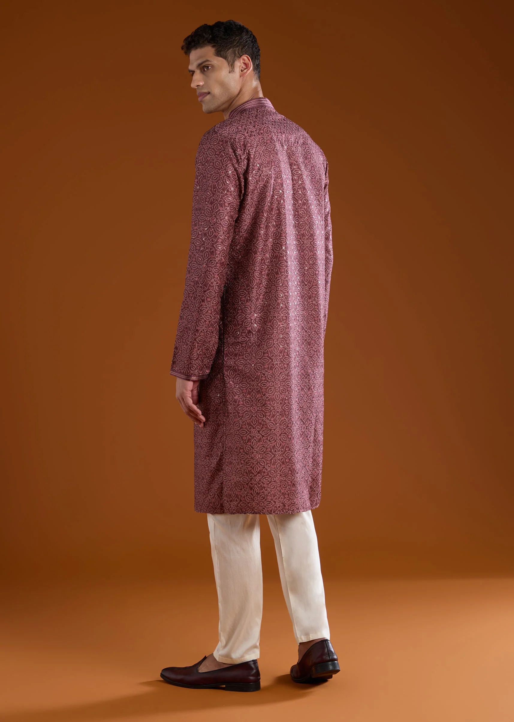 Red Silk Resham Embroidered Mens Kurta Pant Set - Image 5