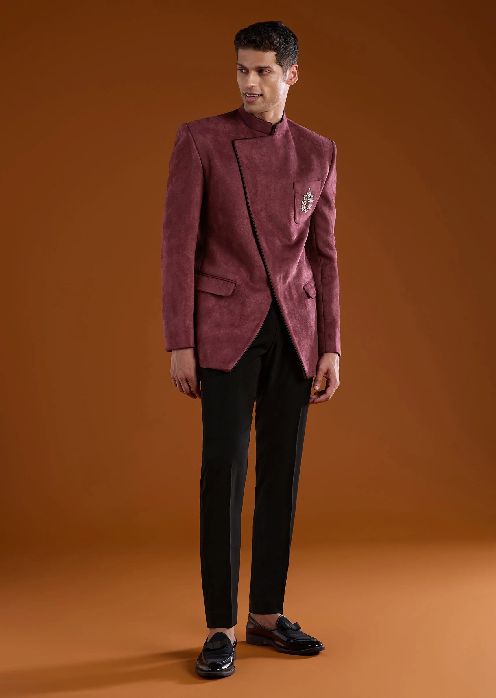 Red Zardozi Work Velvet Jodhpuri and Pant Set