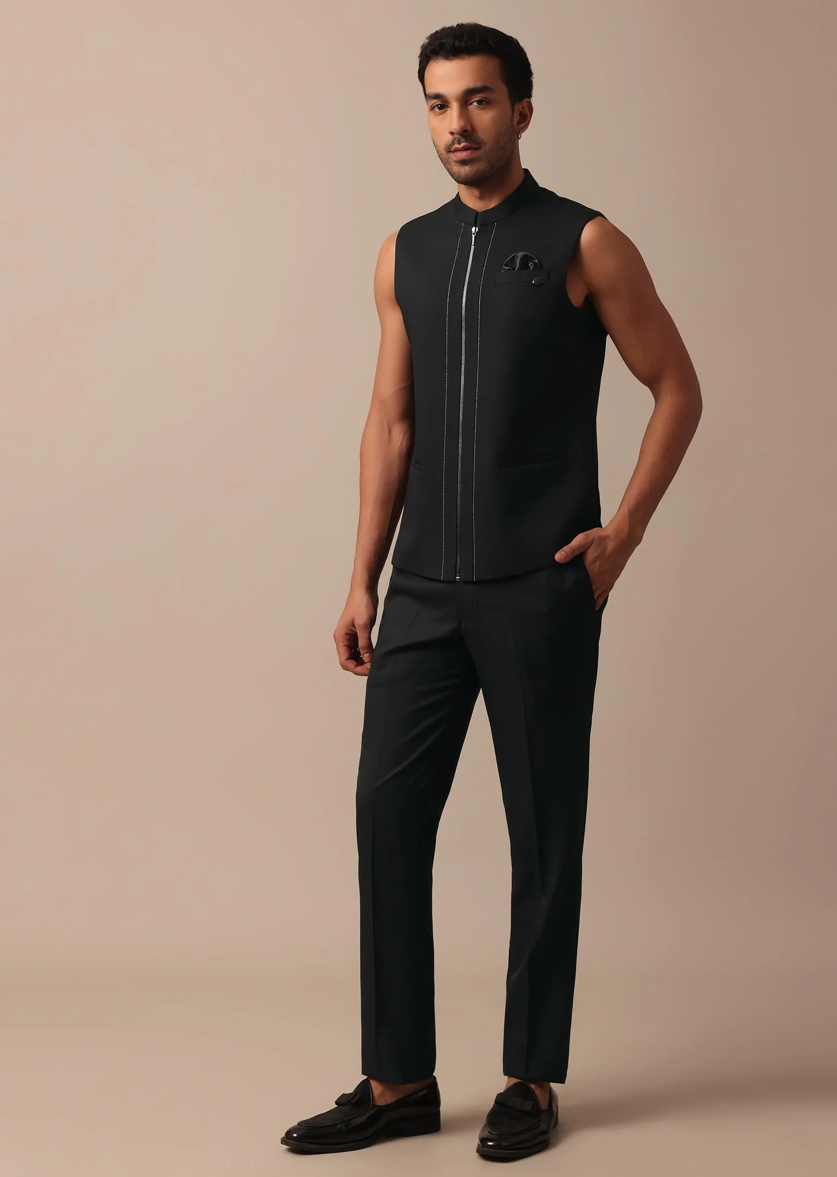 Refined Black Tuxedo Adorned with Intricate All Over Embroidery - Image 5