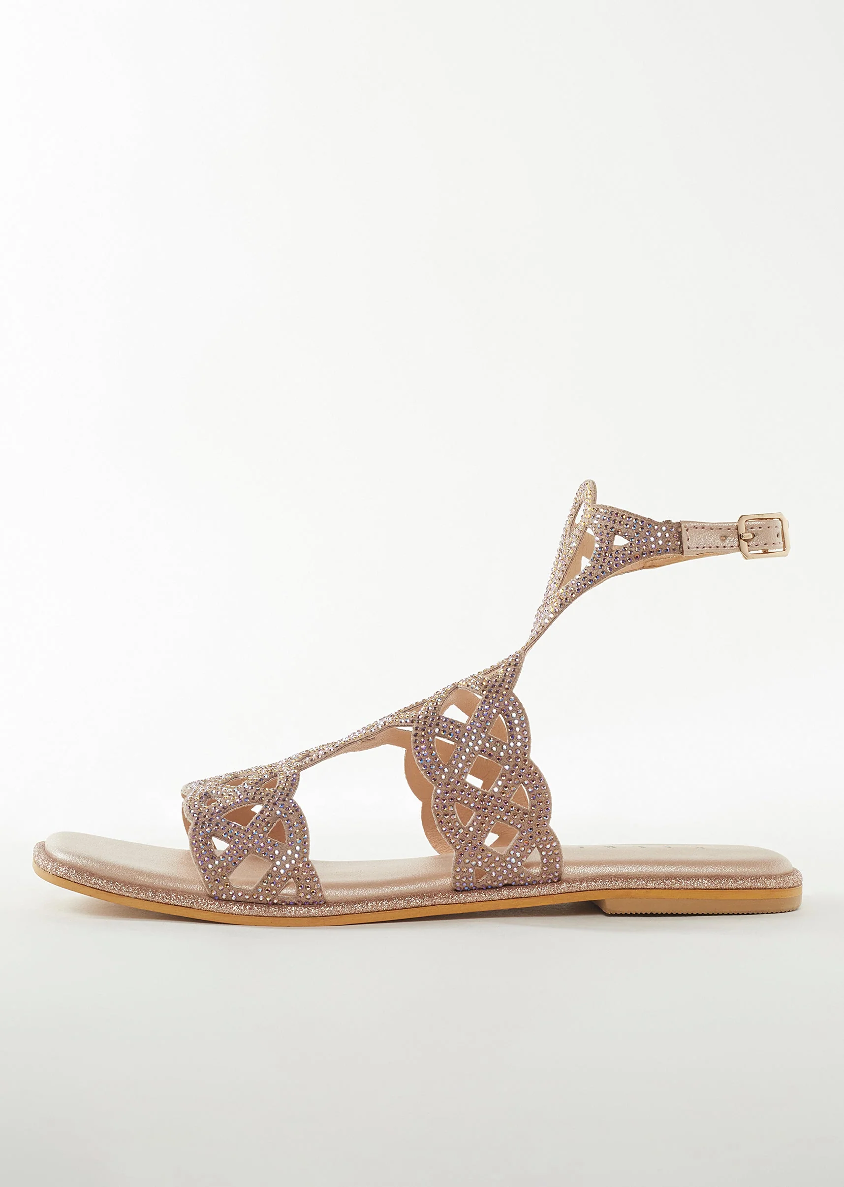 Rose Gold Faux Leather Womens Footwear With Embellished Detail Work - Image 4