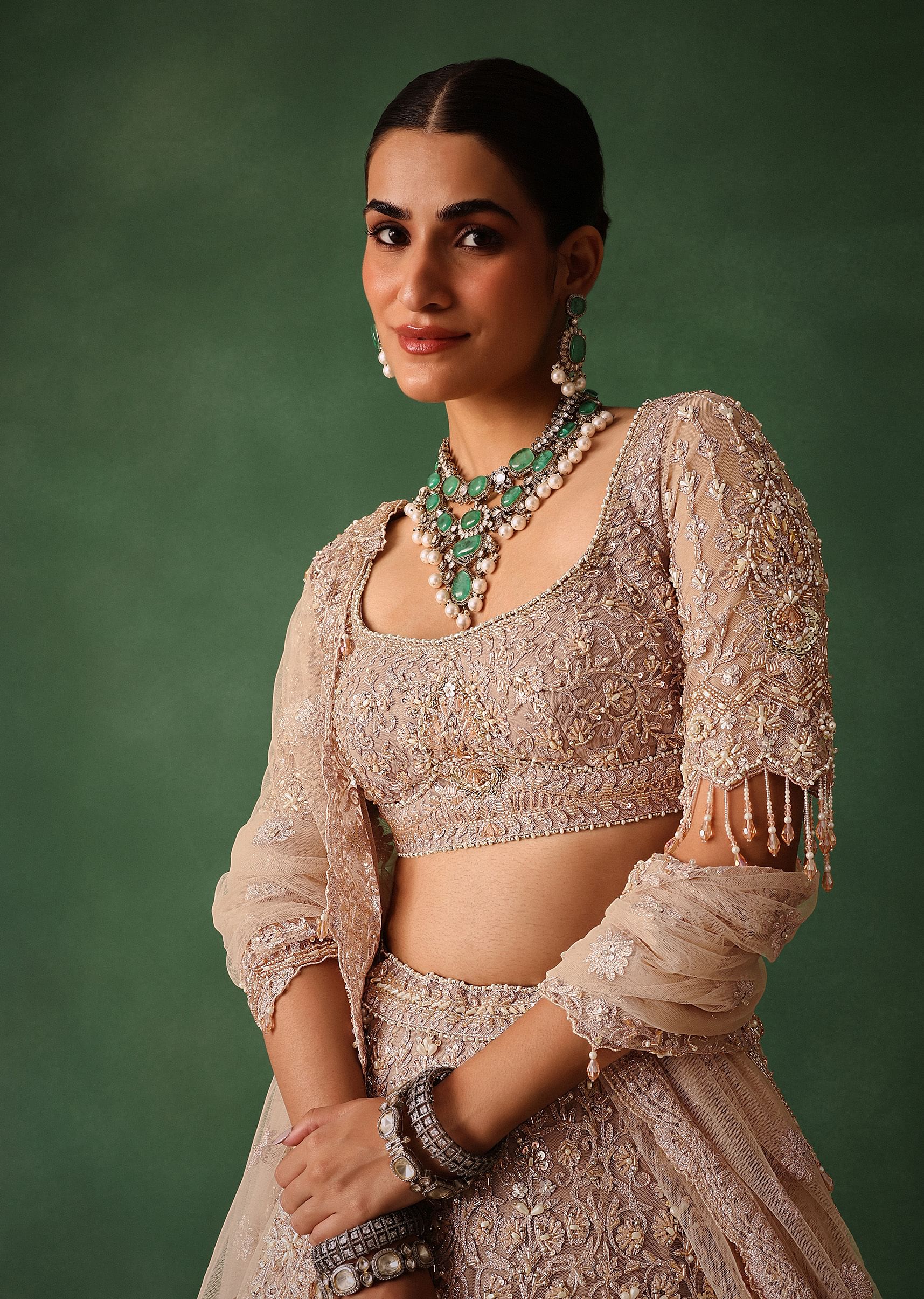 Rose Gold Hand Embroidered Lehenga Set With Dupatta - Image 2