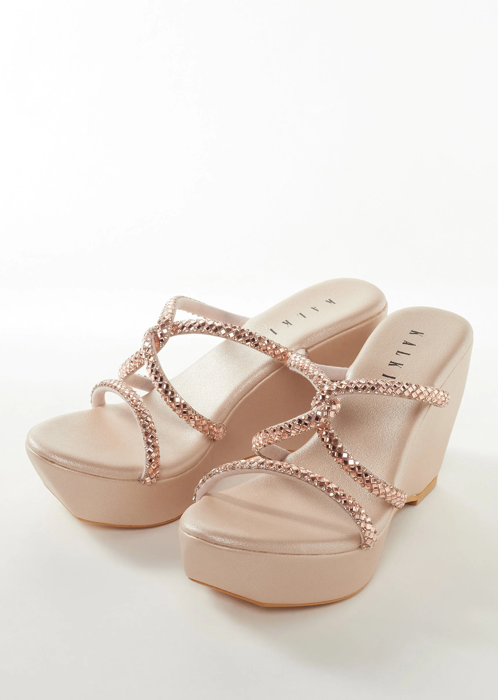 Rose Gold Womens Footwear With Embellished Detail Work